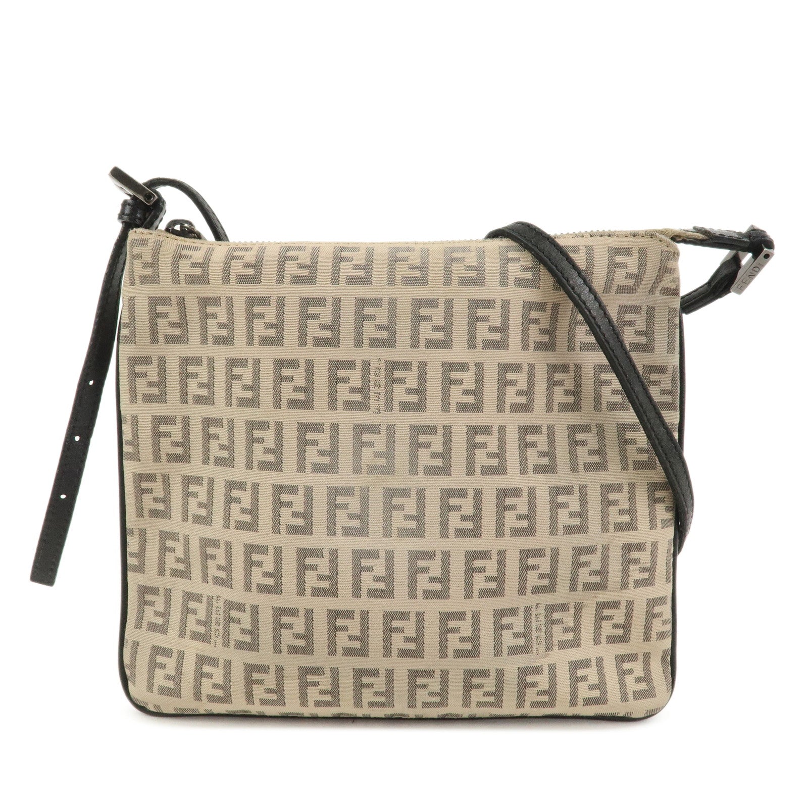 FENDI Zucchino Canvas Leather Shoulder Bag Crossbody Bag 8BT047