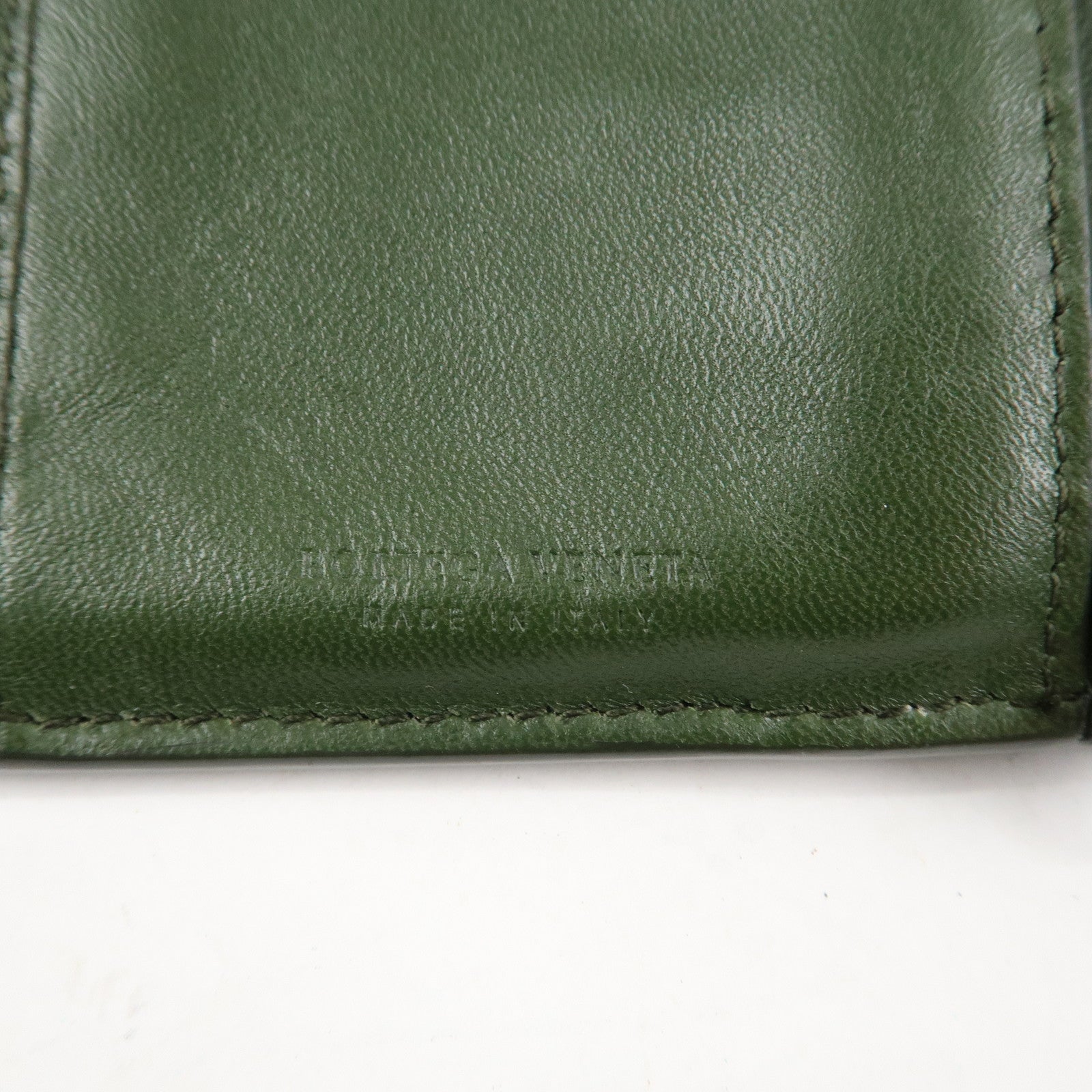 BOTTEGA VENETA Intrecciato Leather Tri-fold Wallet Dark Green Used
