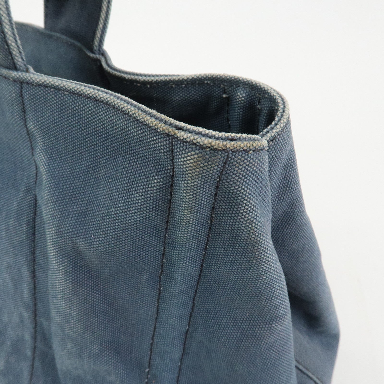 PRADA Logo Canapa Canvas Tote Bag Hand Bag Blue B1877B