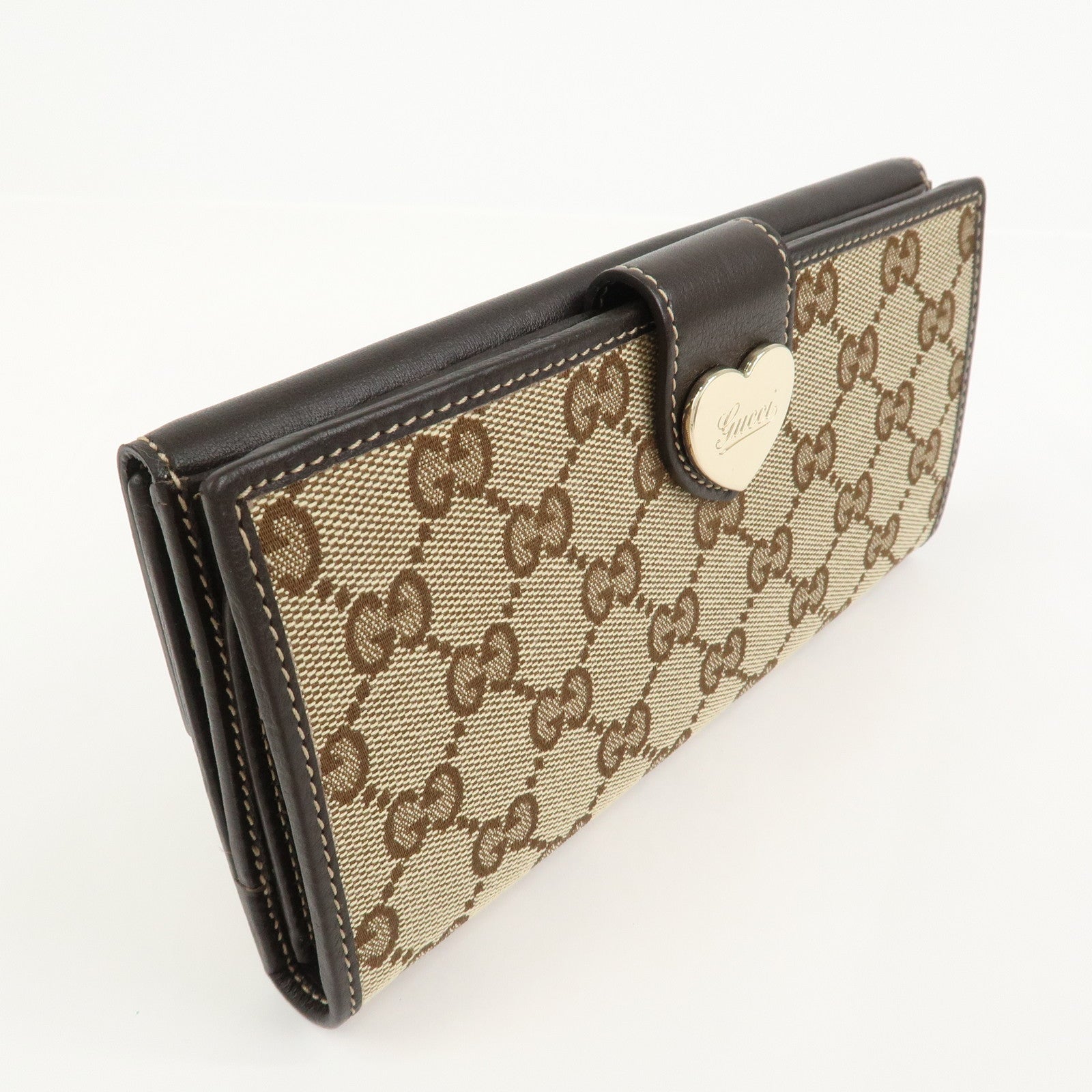 GUCCI Lovely Heart GG Canvas Bi-fold Long Wallet Beige Brown 203550