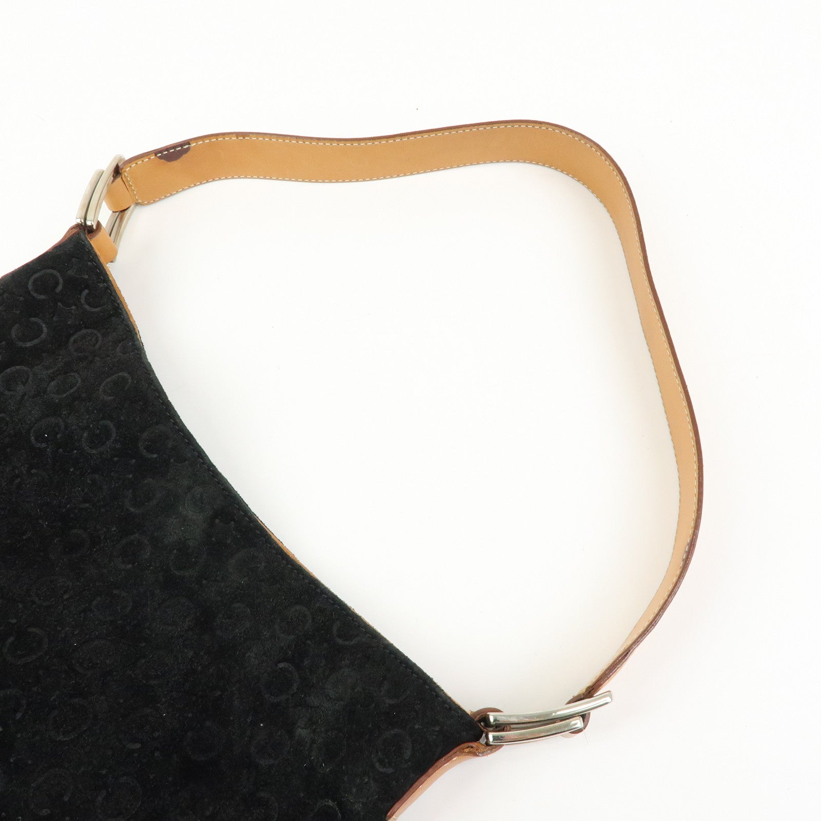 CELINE C Macadam Suede Leather Shoulder Bag Black Brown