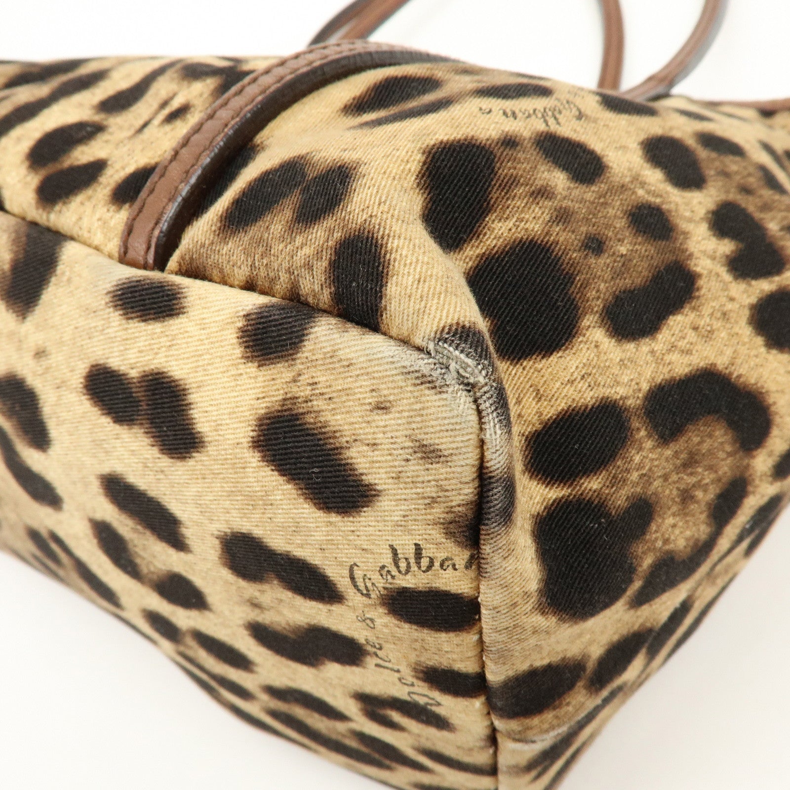Dolce&Gabbana Canvas Leather Leopard Tote Bag Shoulder Bag Brown
