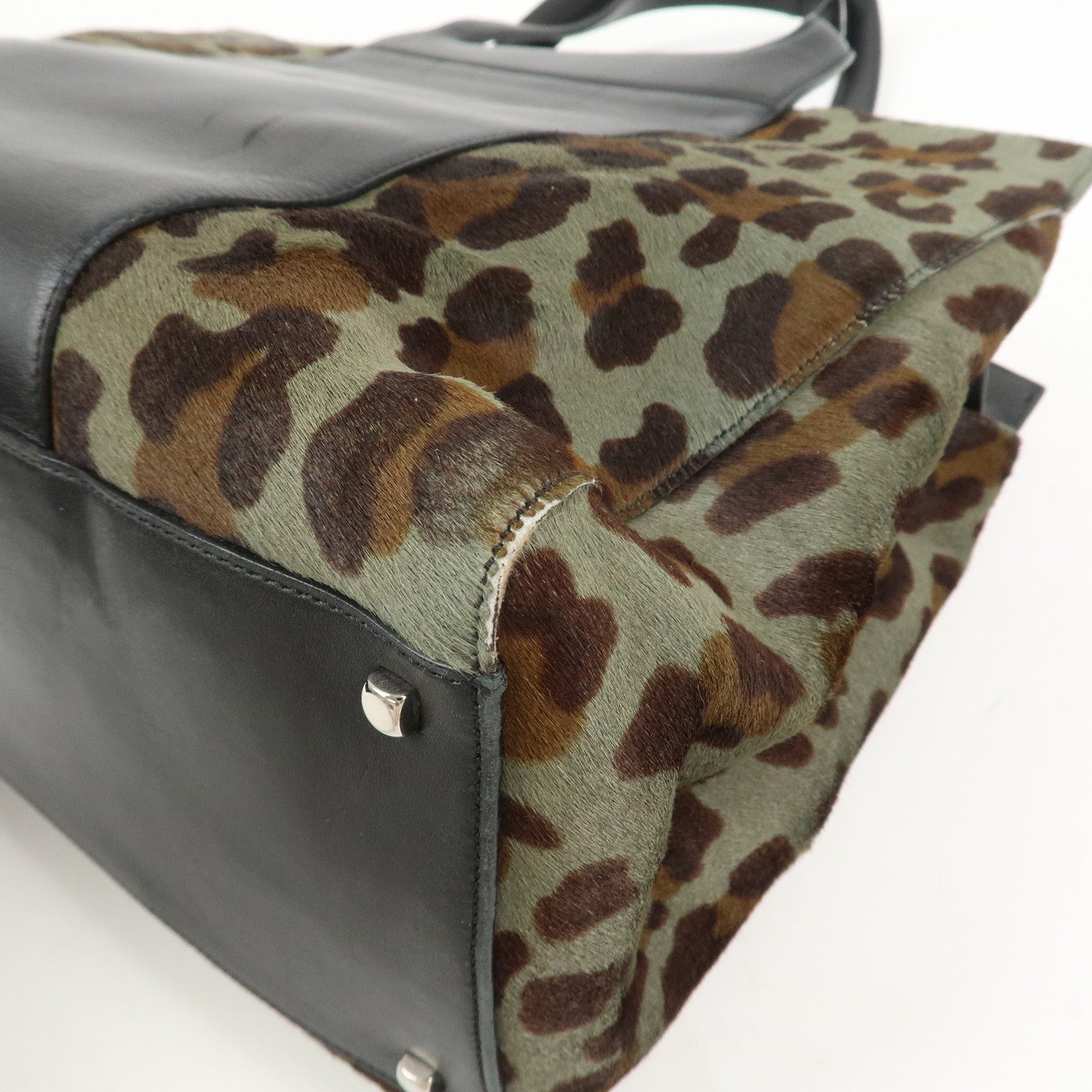 Ferragamo Gancini Unborn Calf Leather Tote Bag Shoulder Bag Leopard