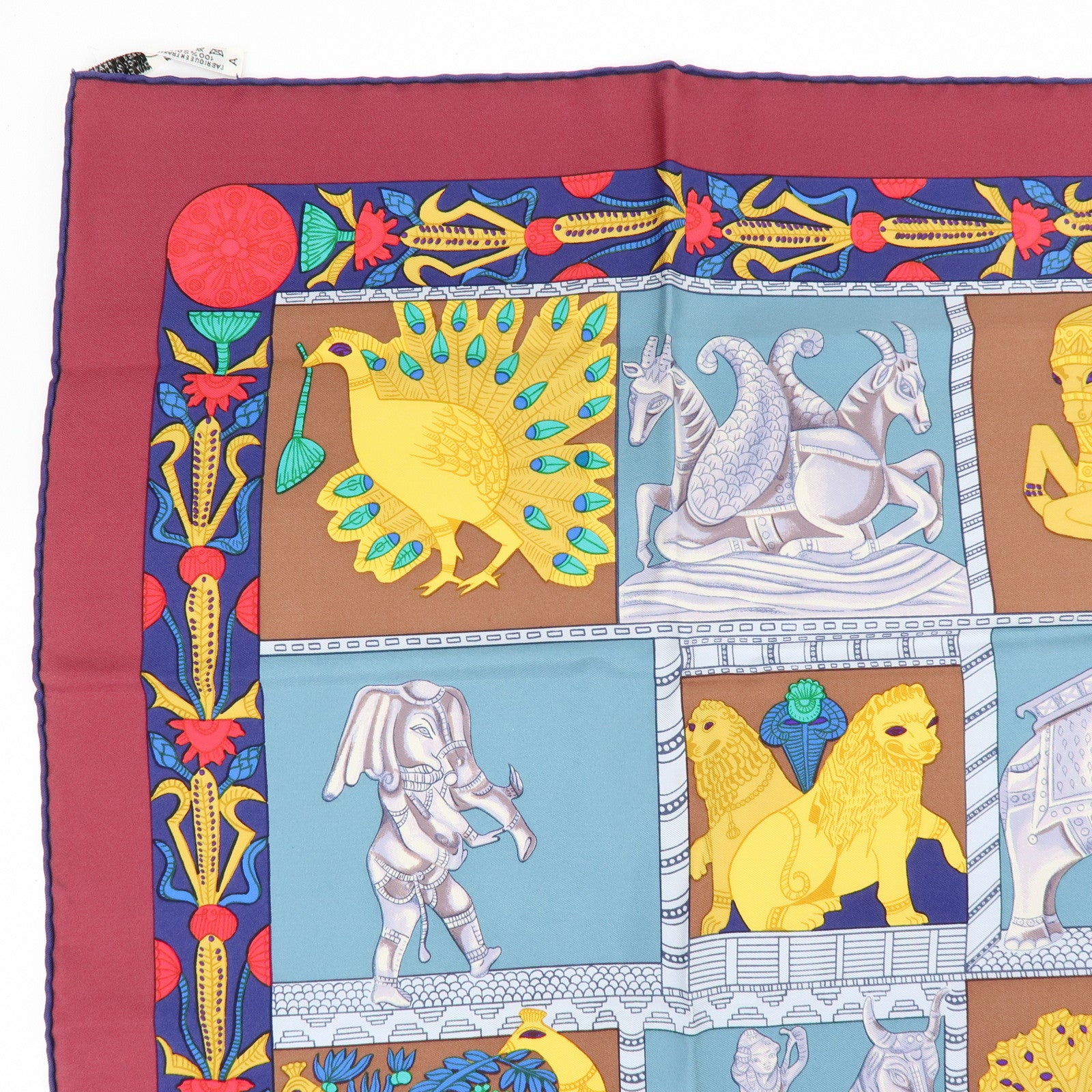 HERMES Carre 90 Silk 100% Scarf TORANA Blue Green Gold