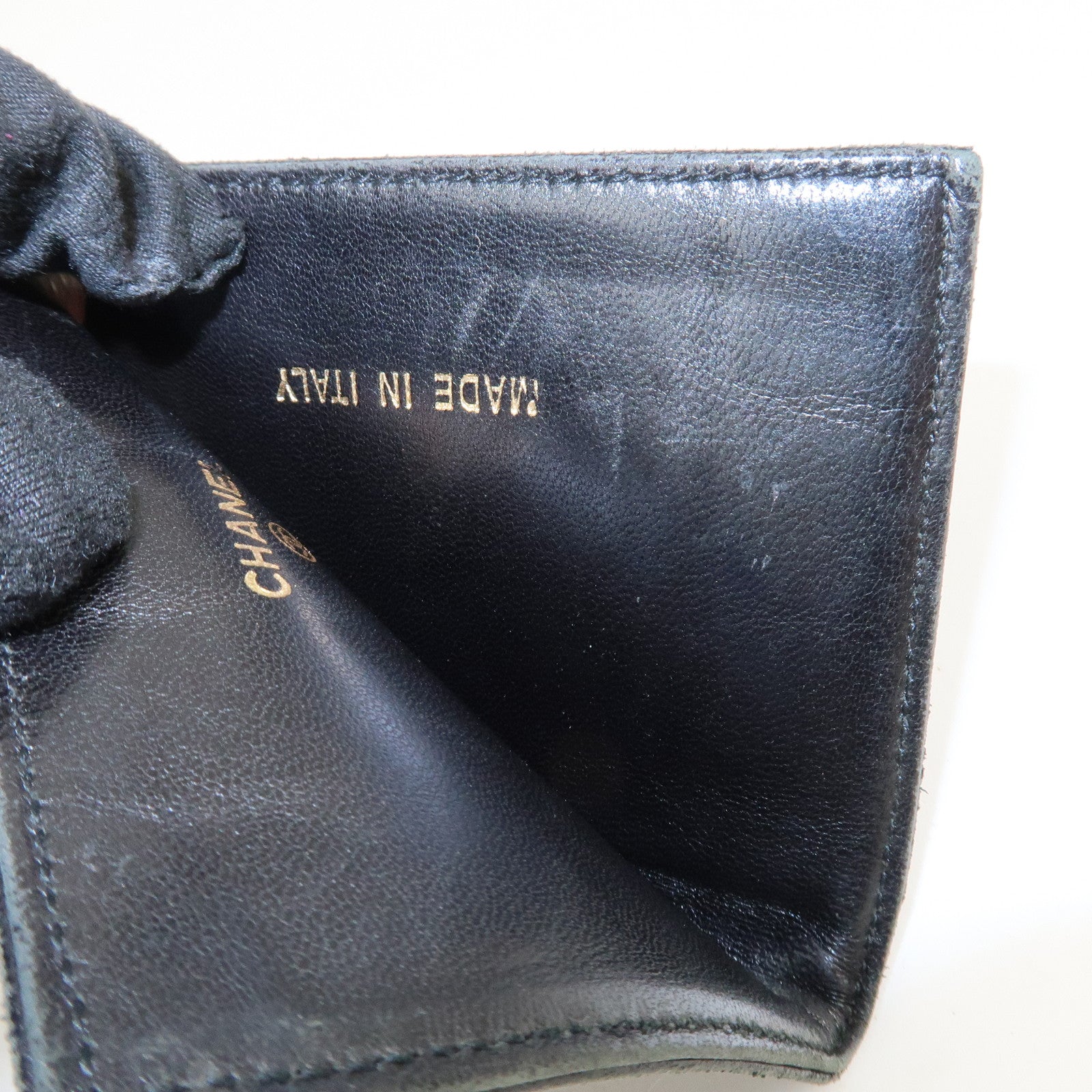 CHANEL Chocolate Bar Lamb Skin Card Case Card Holder Black