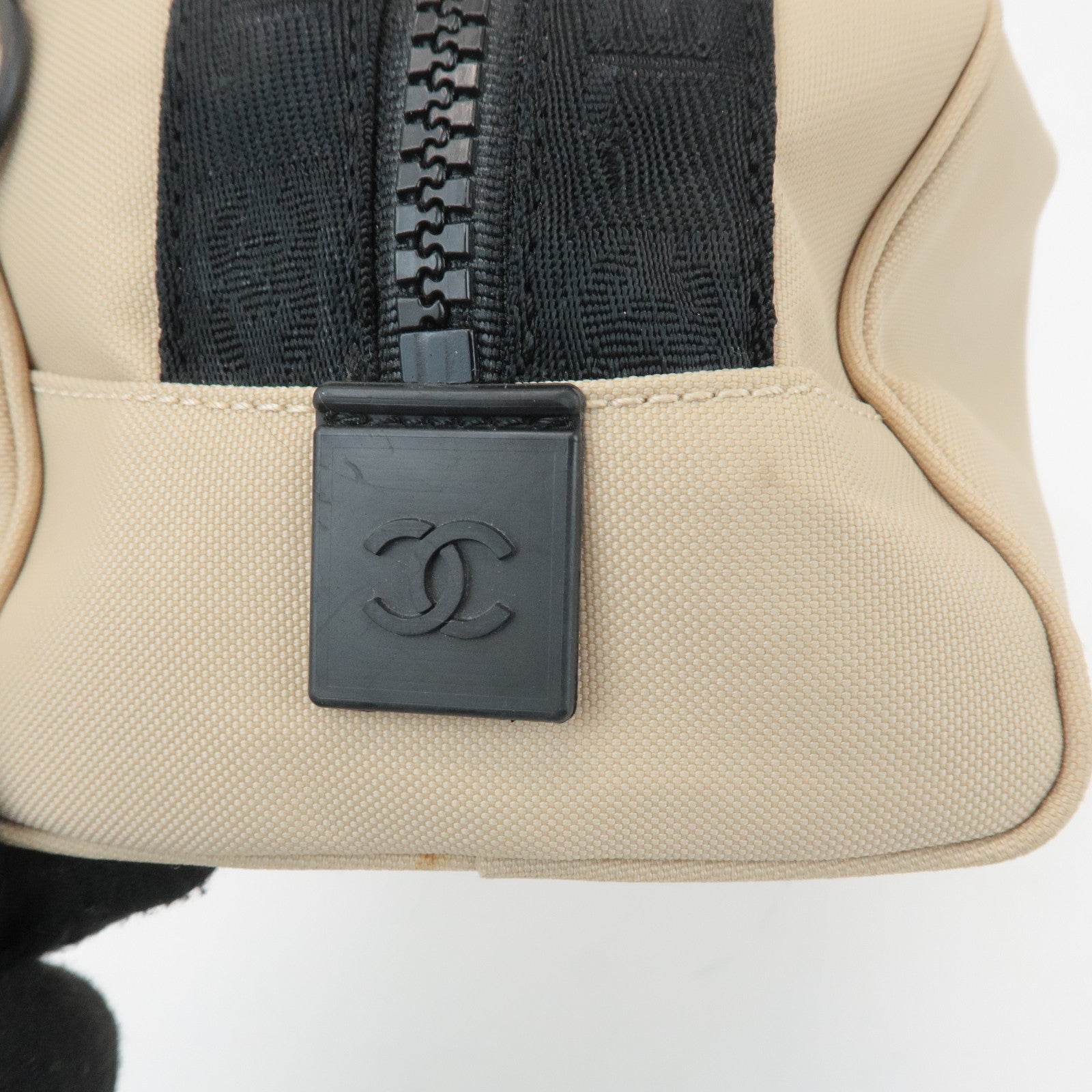 CHANEL Sports Line Nylon Leather Pouch Beige Black