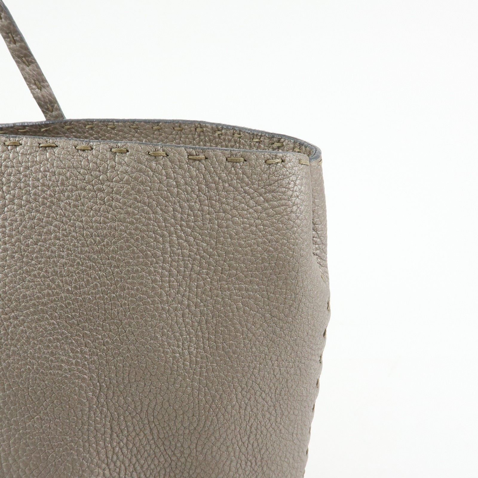 FENDI Selleria Leather Tote Bag Shoulder Bag Silver 8BH126