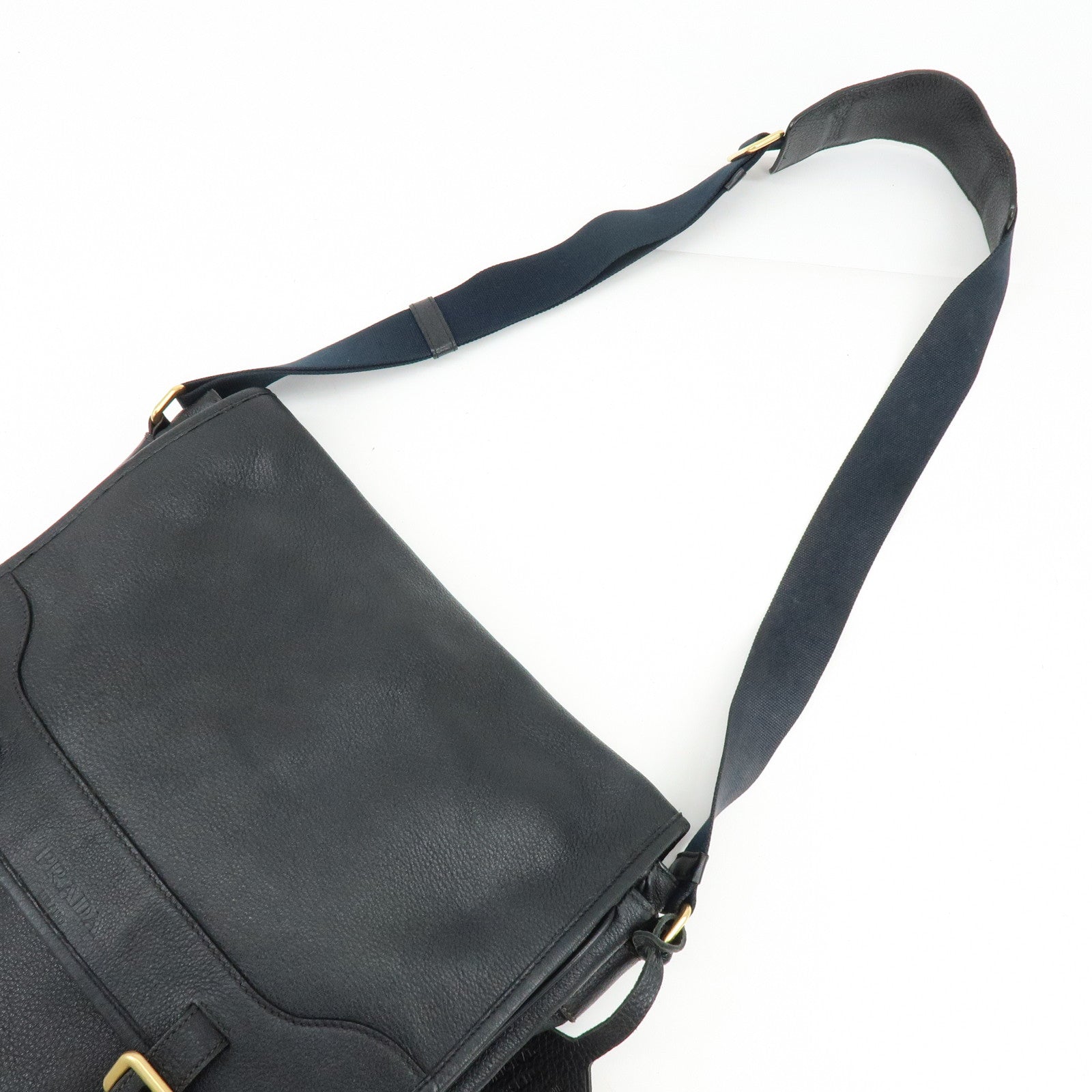 PRADA Logo Leather Shoulder Bag Crossbody Bag Black VA0638