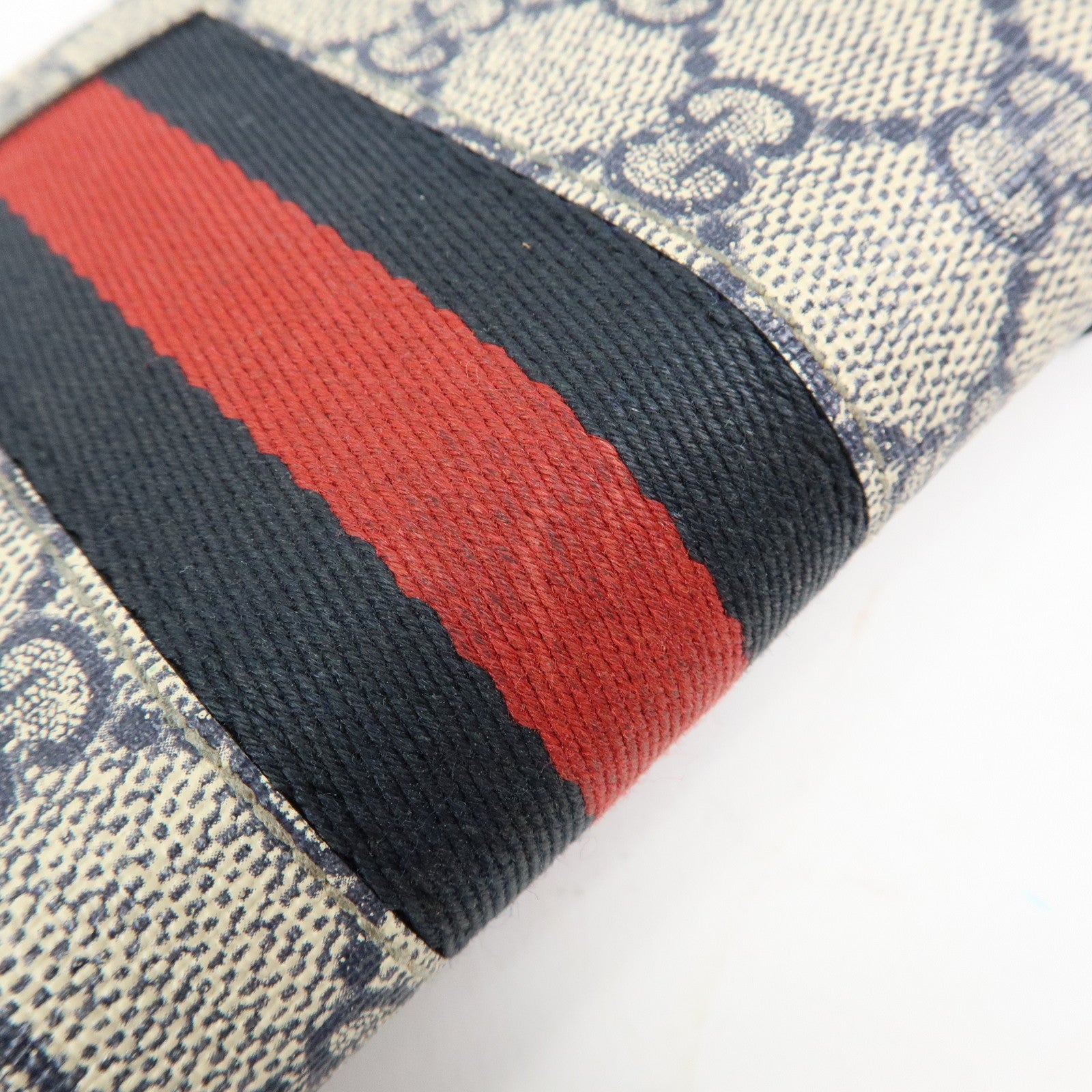 GUCCI Sherry GG Supreme Web Stripe Long Wallet Beige Navy 408831