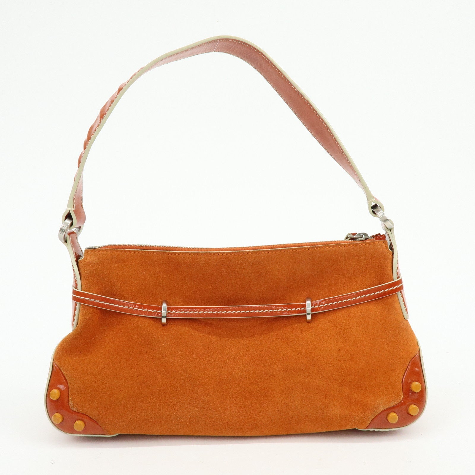 TOD'S Suede Patent Leather Shoulder Bag Hand Bag Orange