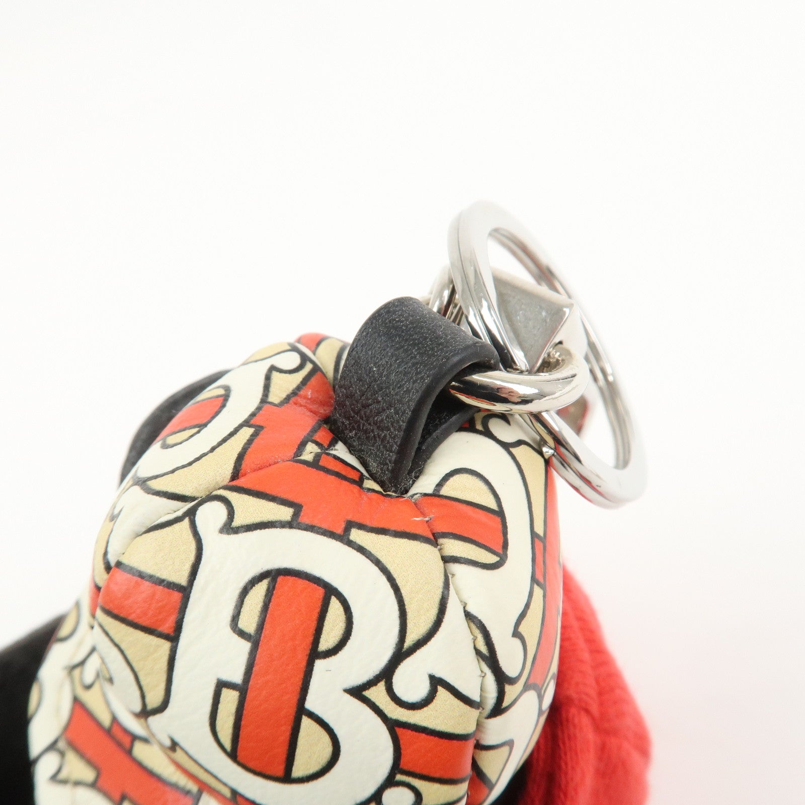 BURBERRY Thomas Bear Leather Bag Charm Key Holder Black Red