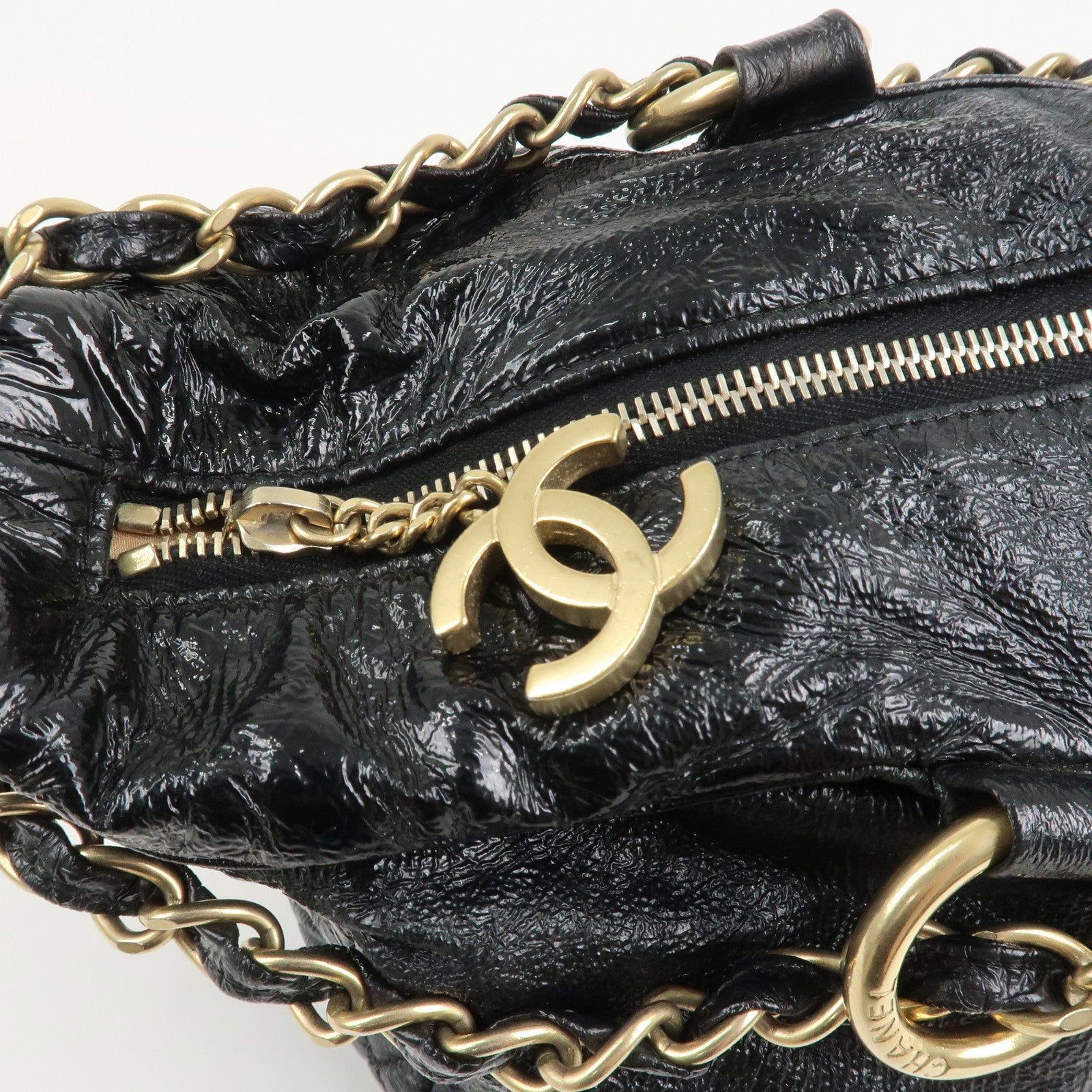 CHANEL Leather Chain Shoulder Bag Hand Bag Black Gold