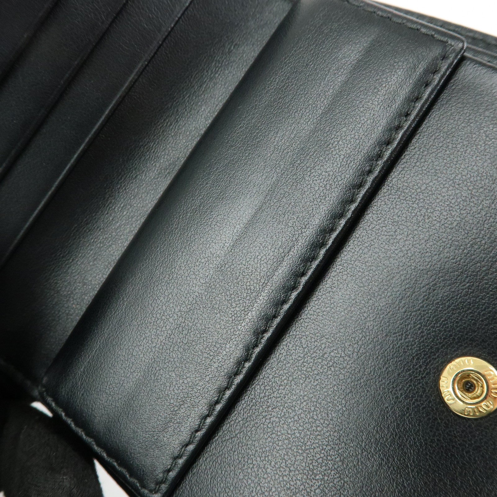 MIU MIU Embossed Patent Leather Bi-fold Compact Wallet Black 5MV204