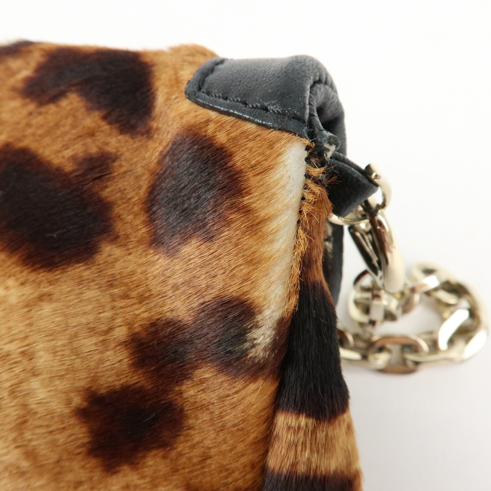 JIMMY CHOO Unborn Calf Leather Chain Shoulder Bag Clutch Bag Brown