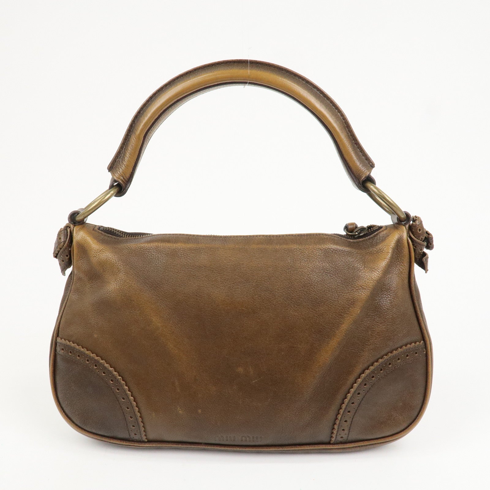 MIU MIU Leather Ribbon Hand Bag Shoulder Bag Dark Brown