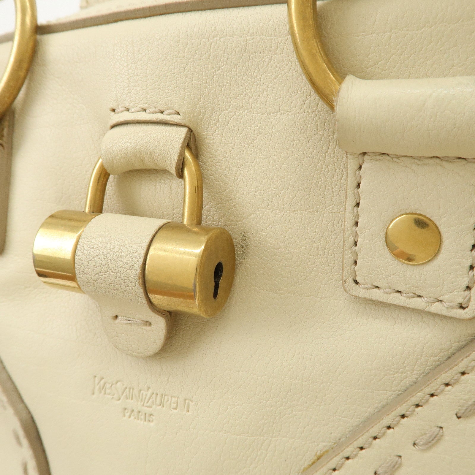SAINT LAURENT PARIS Muse Leather Hand Bag Shoulder Bag Ivory