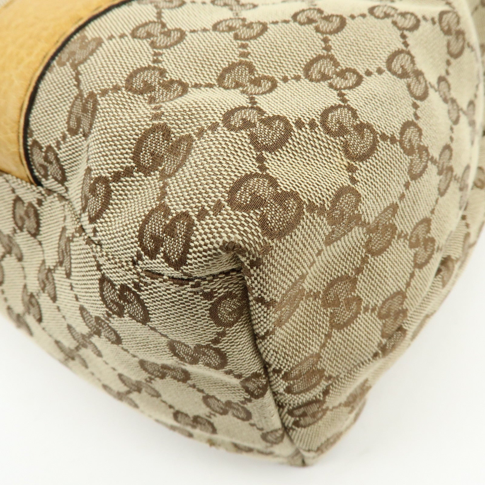 GUCCI Bamboo GG Canvas Leather Tote Bag Beige Yellow 232947