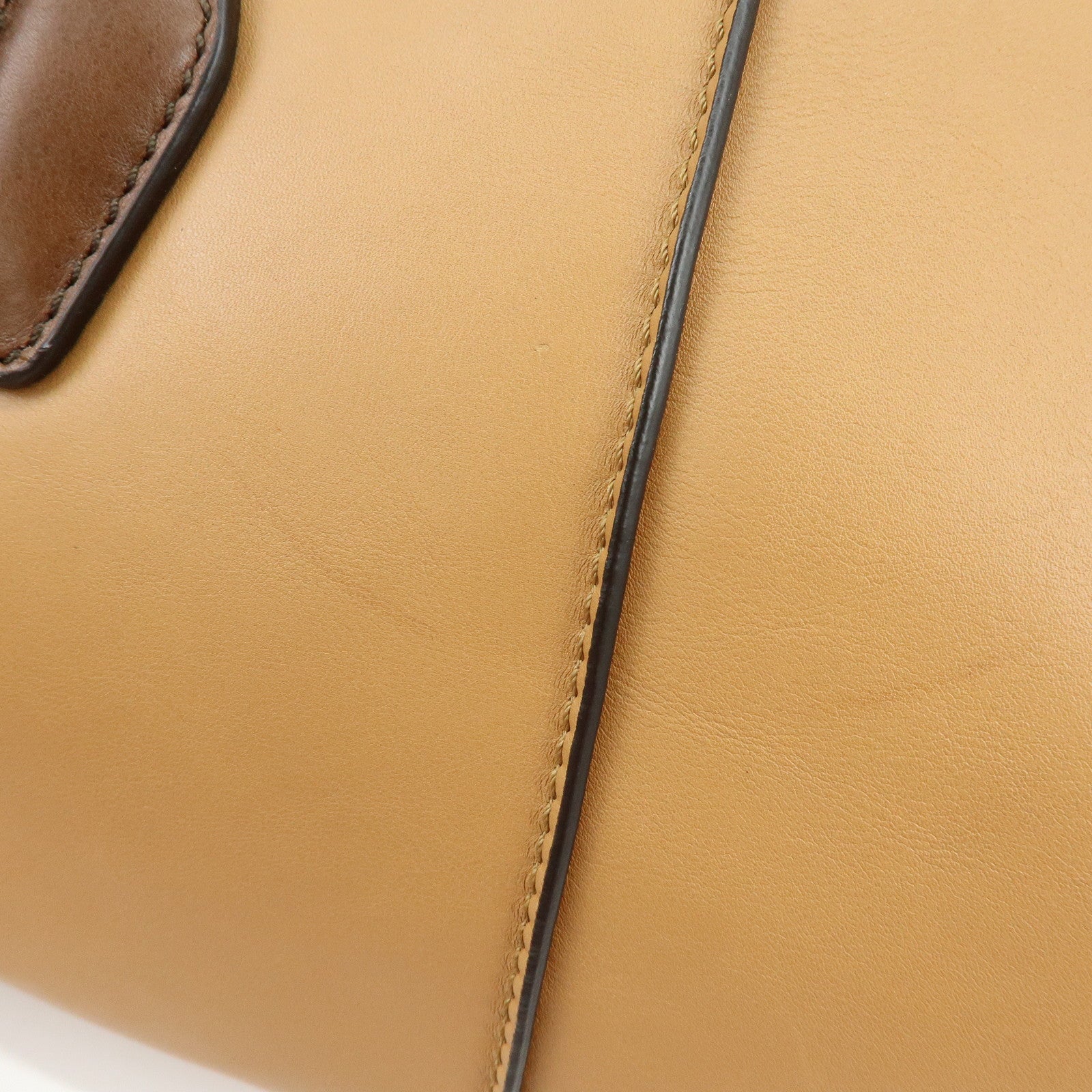 TOD'S Leather Calf Hair Bicolor Hand Bag Tote Bag Beige Brown