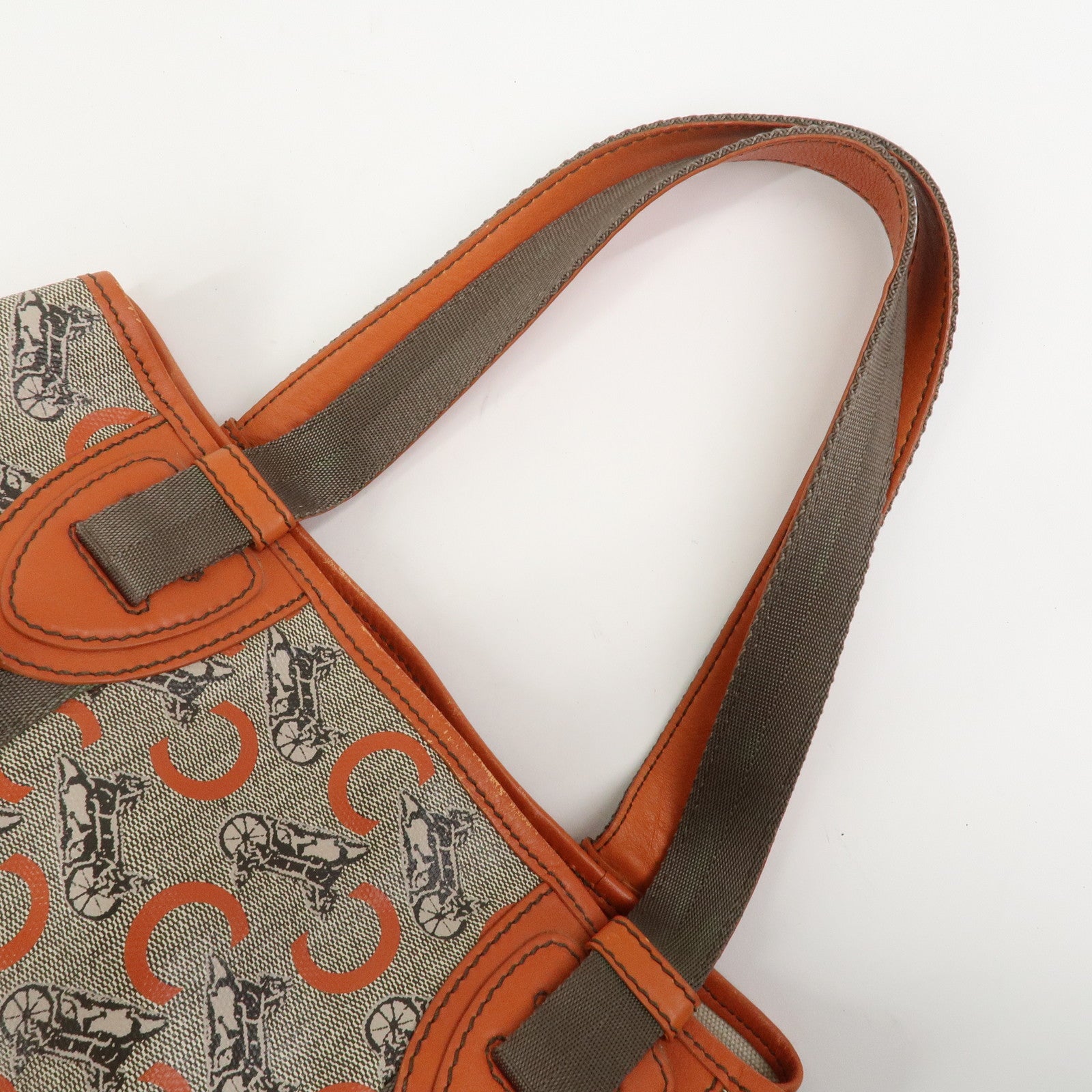 CELINE C Macadam PVC Canvas Tote Bag Hand Bag Brown Orange