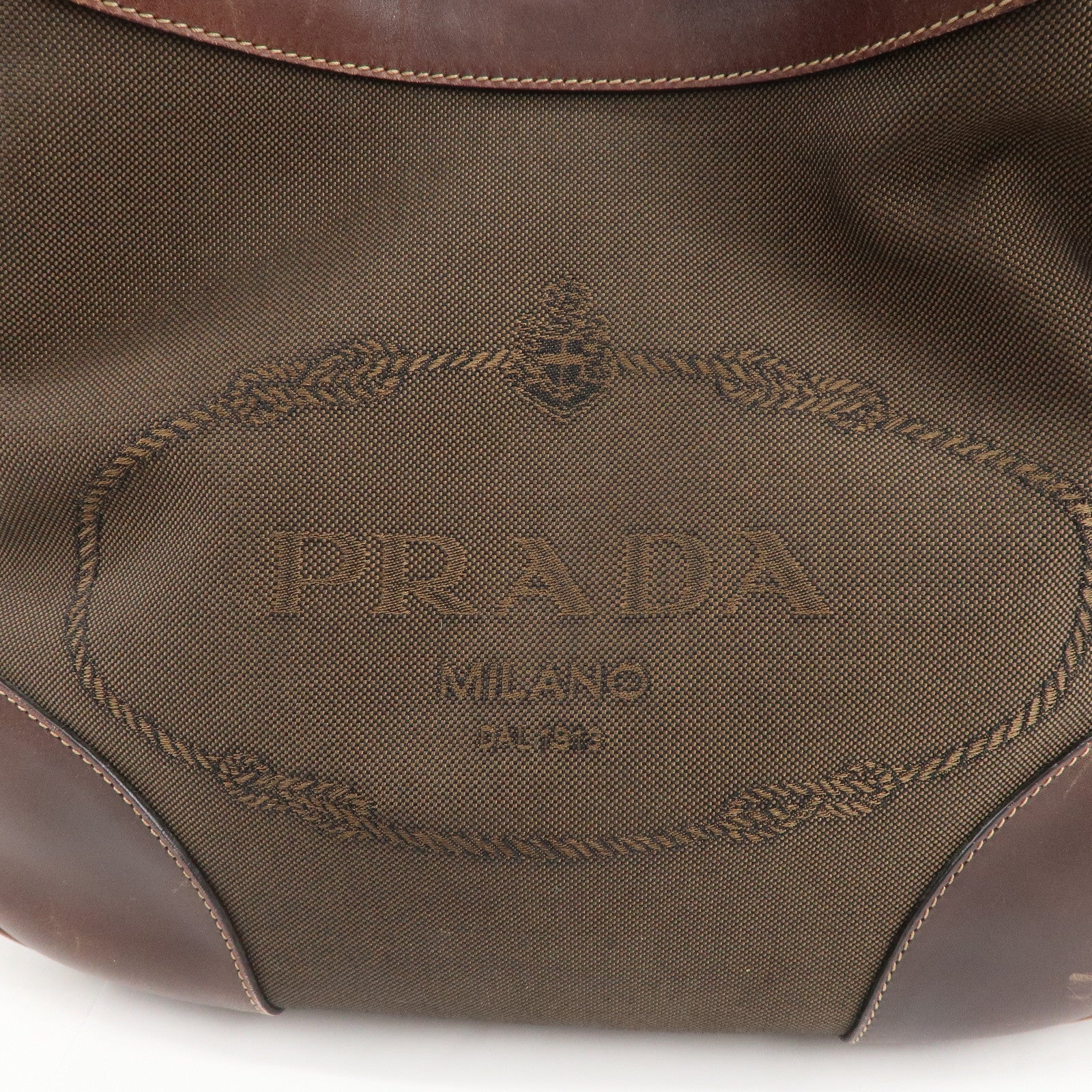 PRADA Triangle Logo Canvas Leather Shoulder Bag Hand Bag Brown