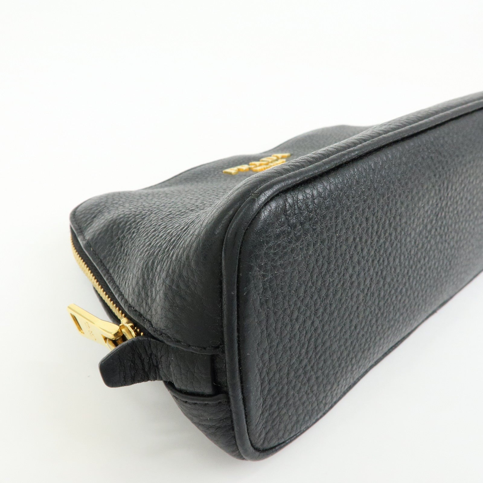 PRADA Logo Leather Cosmetic Pouch Clutch Black 1ND005