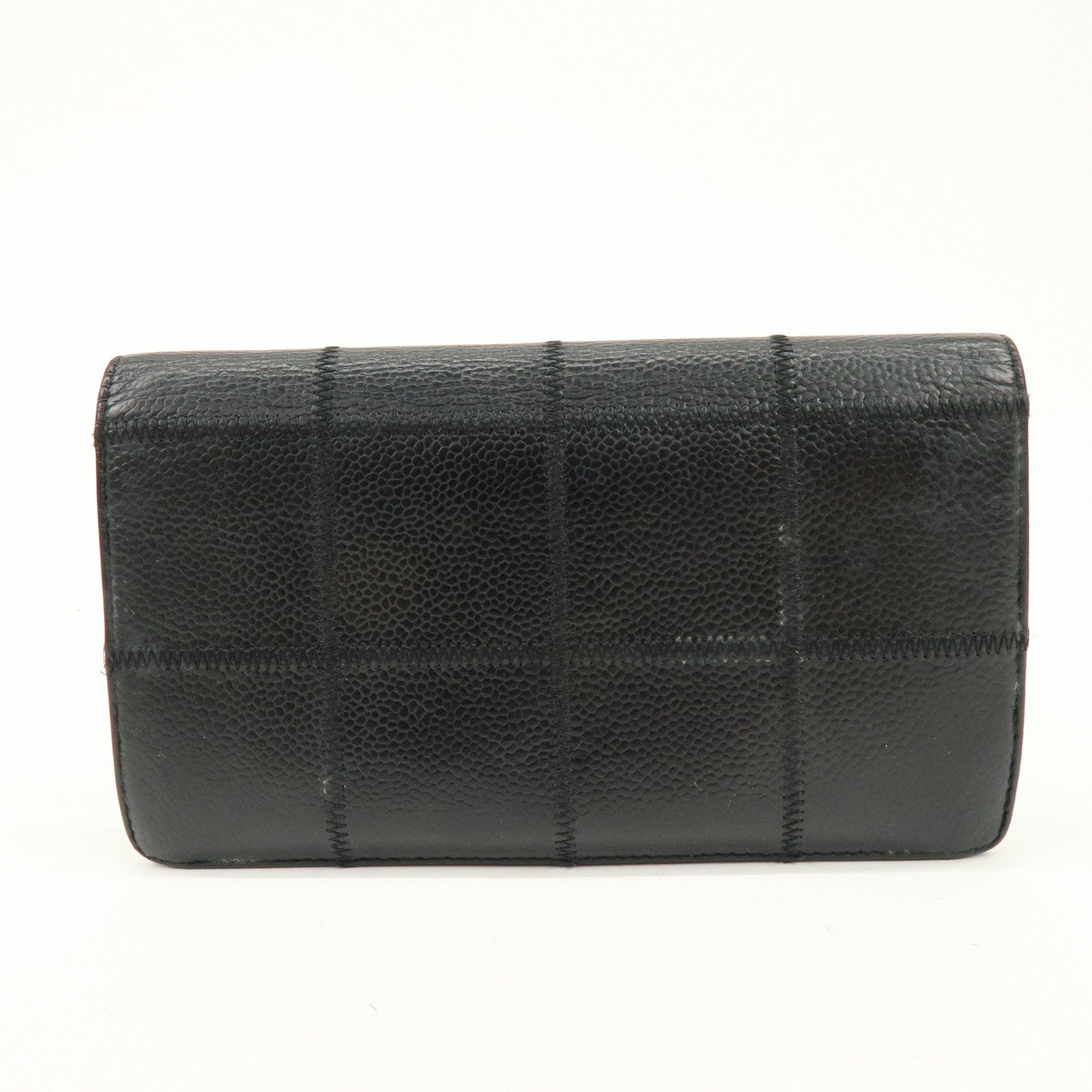 CHANEL Chocolate Bar Lamb Skin Round Zippy Wallet Black