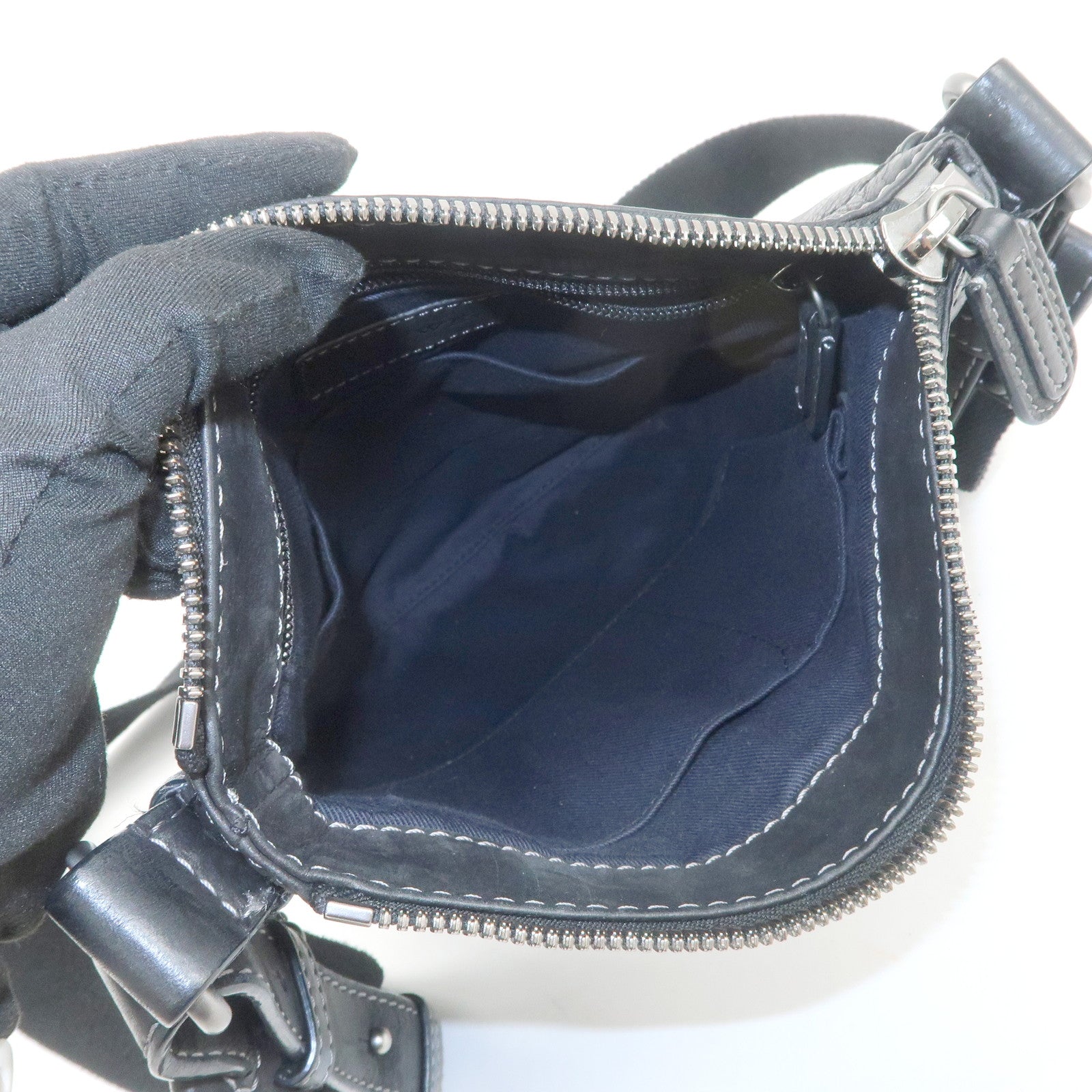 LOEWE Anagram Leather Canvas Shoulder Bag Crossbody Black