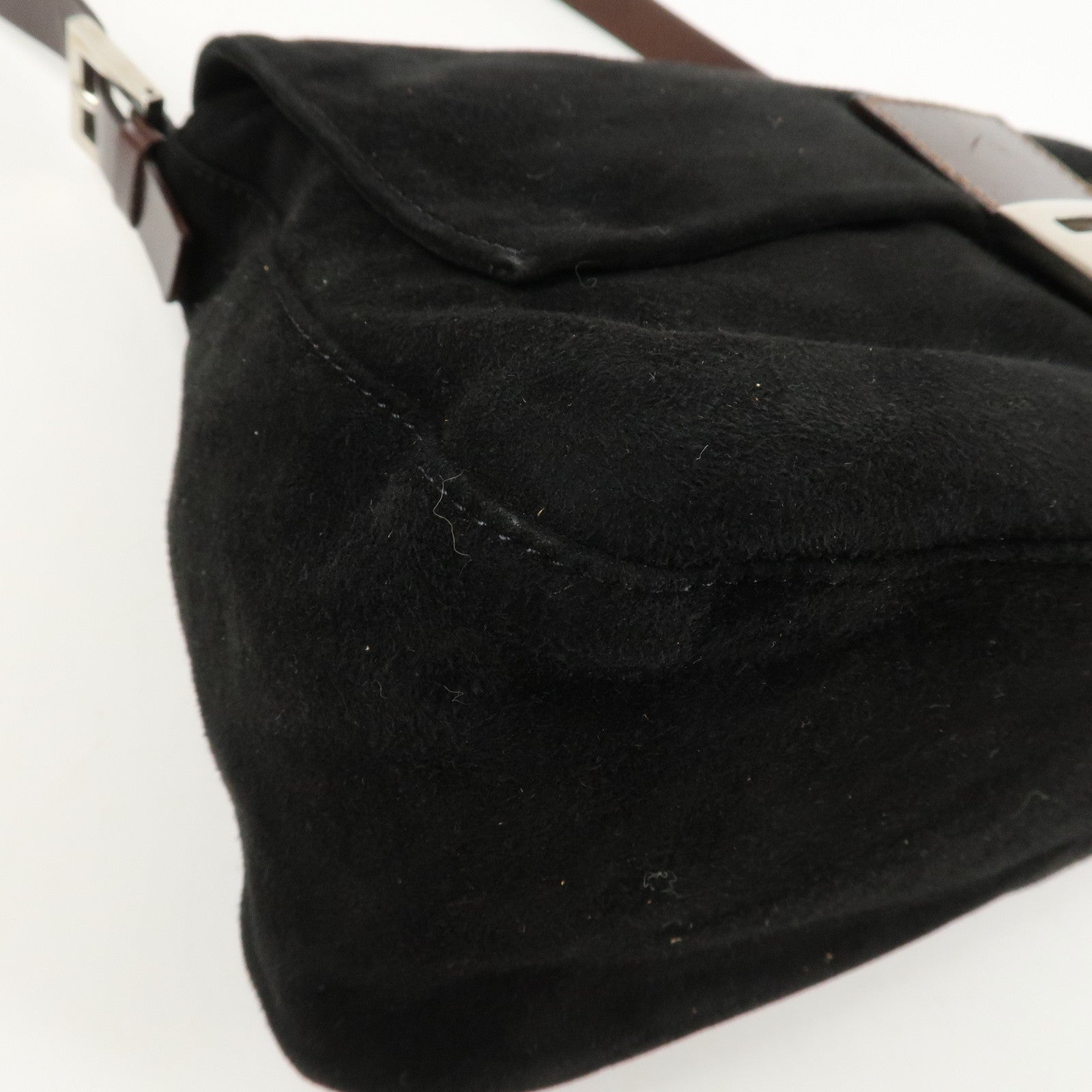 FENDI Mamma Baguette Suede Leather Shoulder Bag Silver HDW 26325 Used