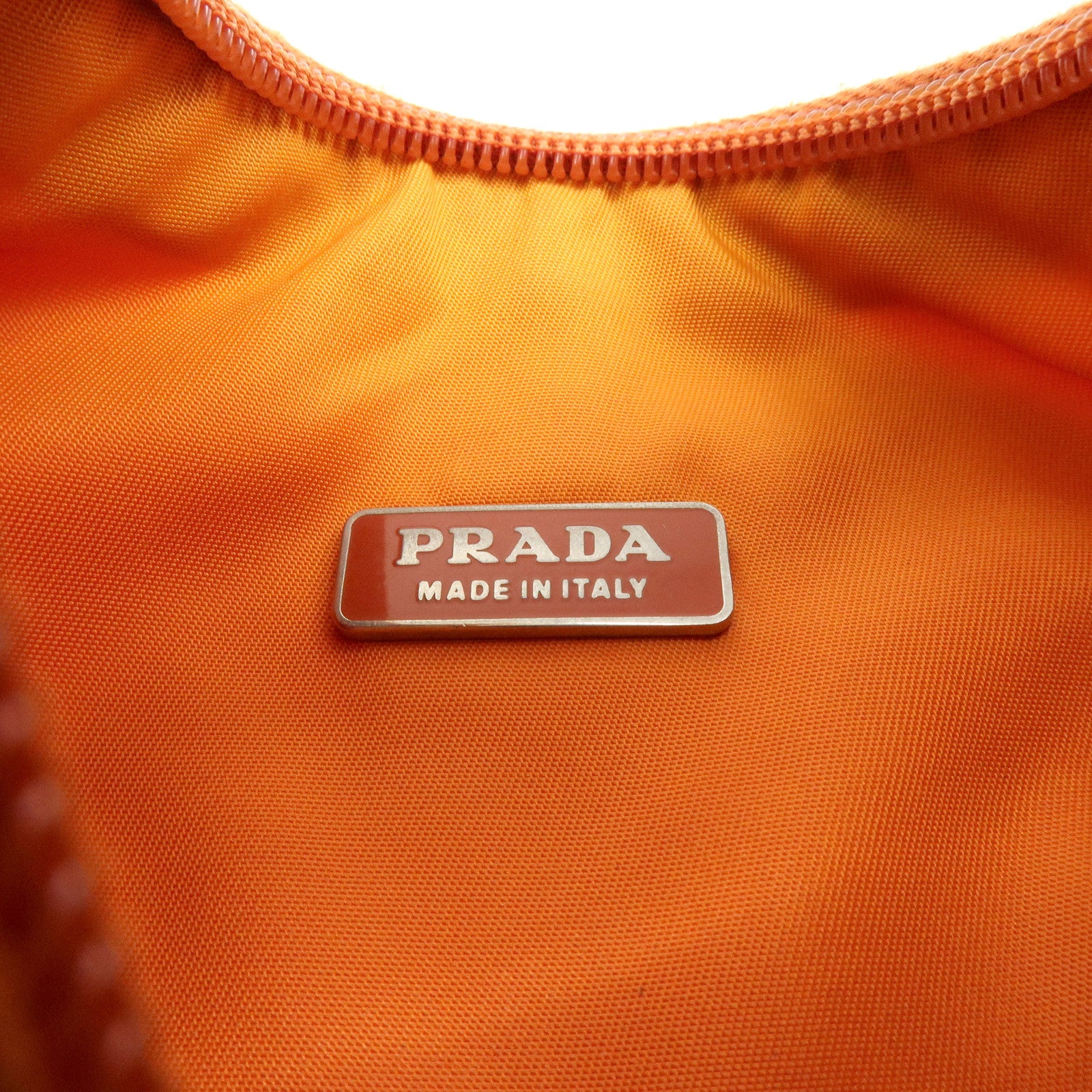 PRADA Triangle Logo Nylon Hand Bag Shoulder Bag Orange Beige