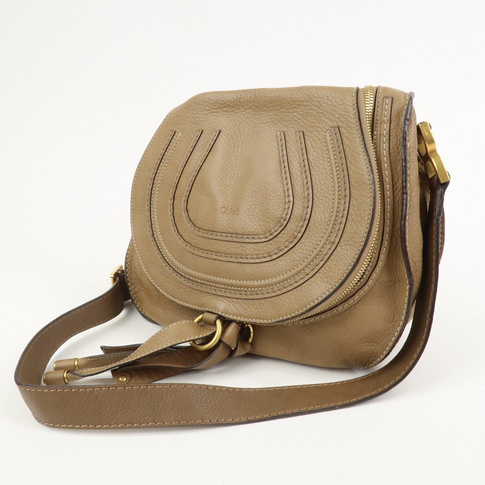 Chloe Marcie Leather Shoulder Bag Crossbody Bag Brown 001-12-60-65