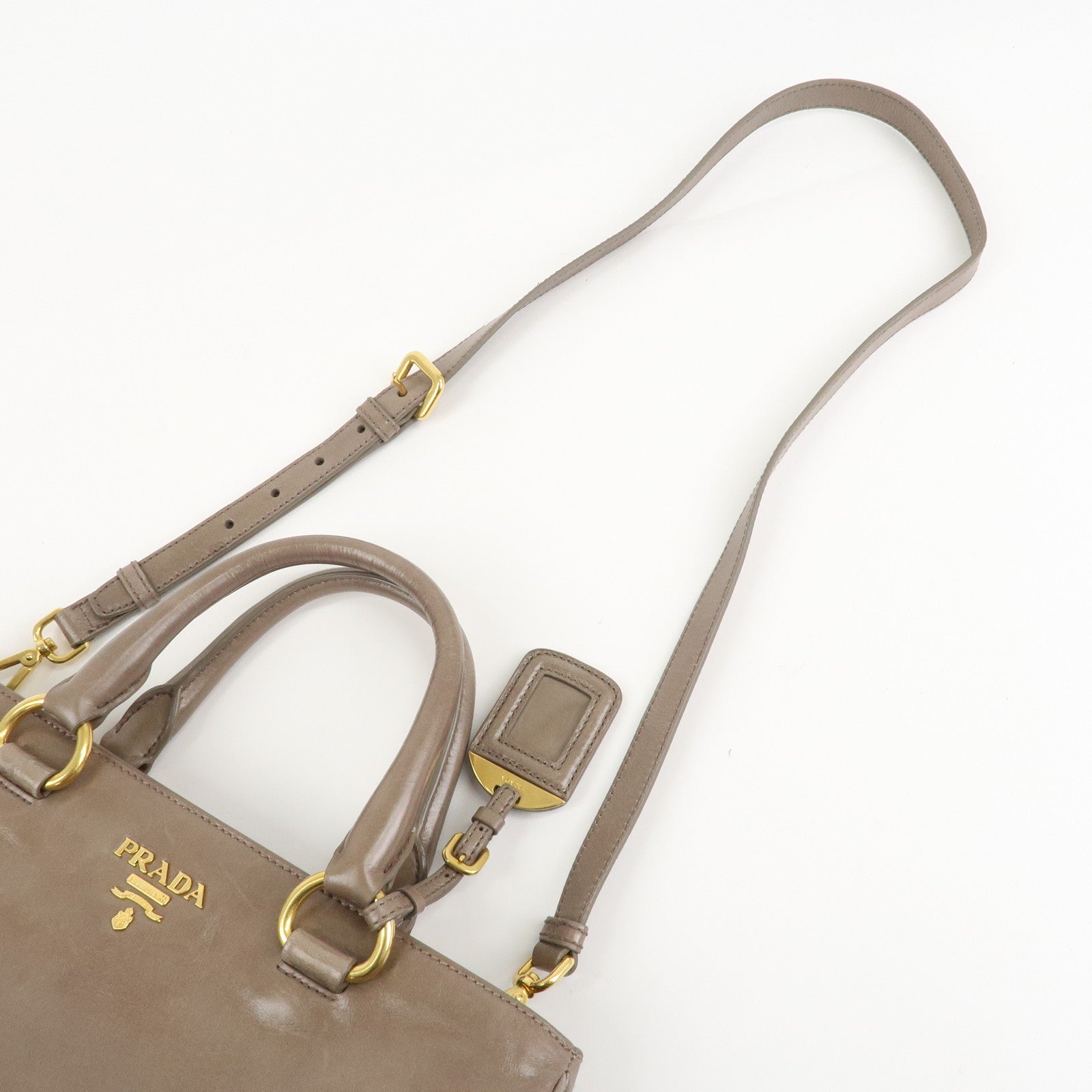 PRADA Logo Leather 2Way Bag Hand Bag Shoulder Bag Greige BN2533 Used