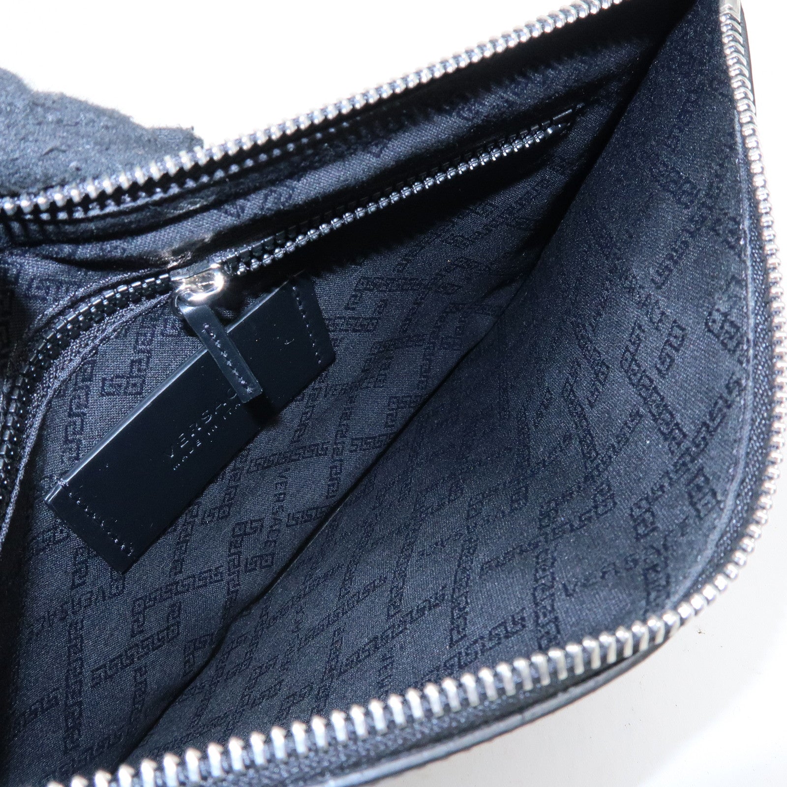 VERSACE Logo Leather Heart Wrist Bag Clutch Bag Black Multicolor