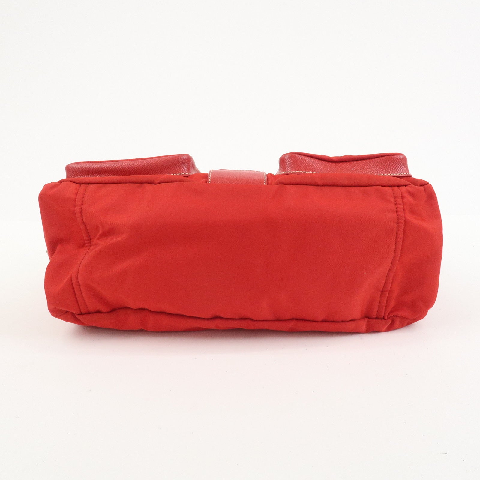 PRADA Triangle Logo Nylon Saffiano Leather Shoulder Bag Red BT0436
