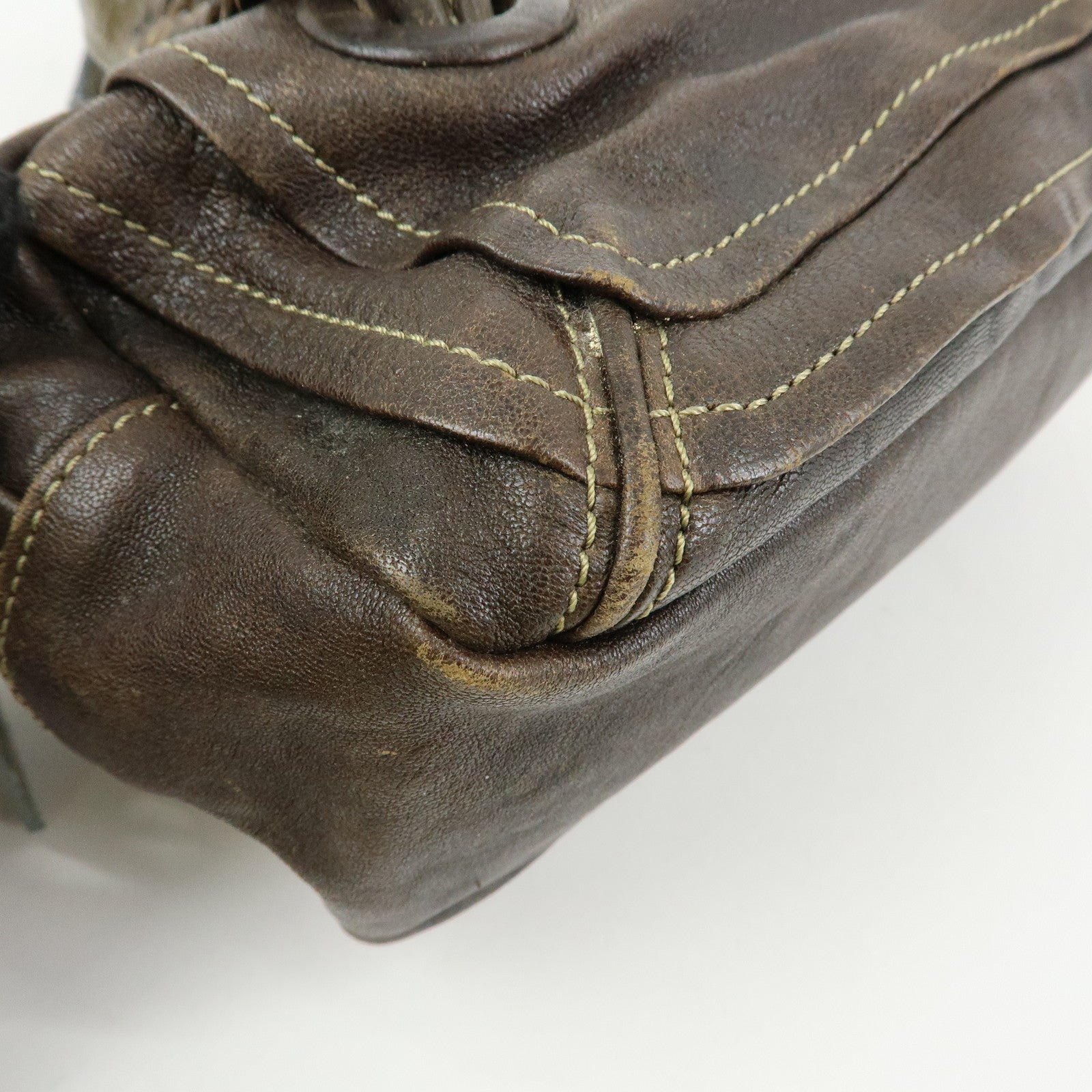 Chloe Leather Shoulder Bag Mini Boston Bag Brown