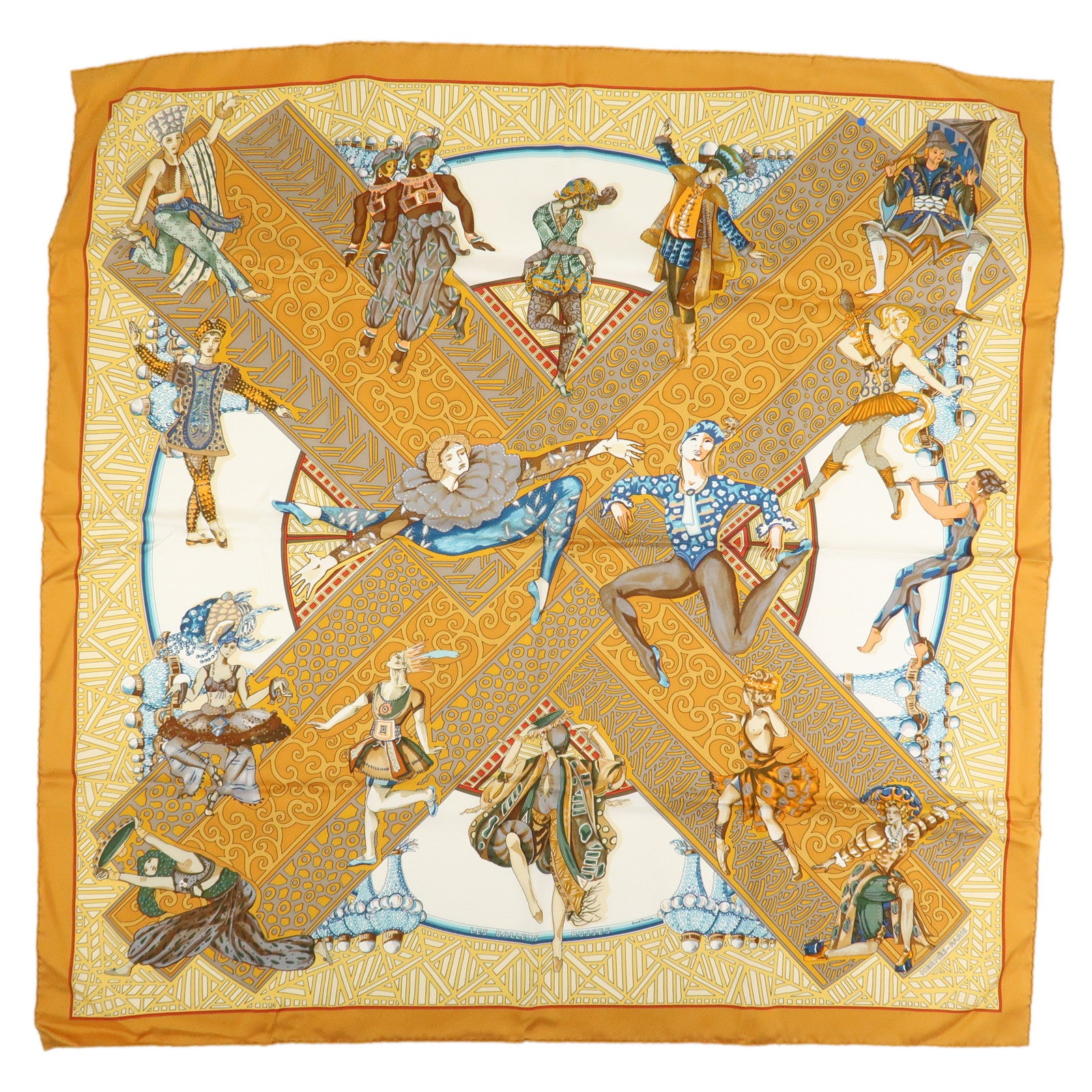 HERMES Carre 90 Silk 100% Scarf LES BALLETS RUSSES Orange
