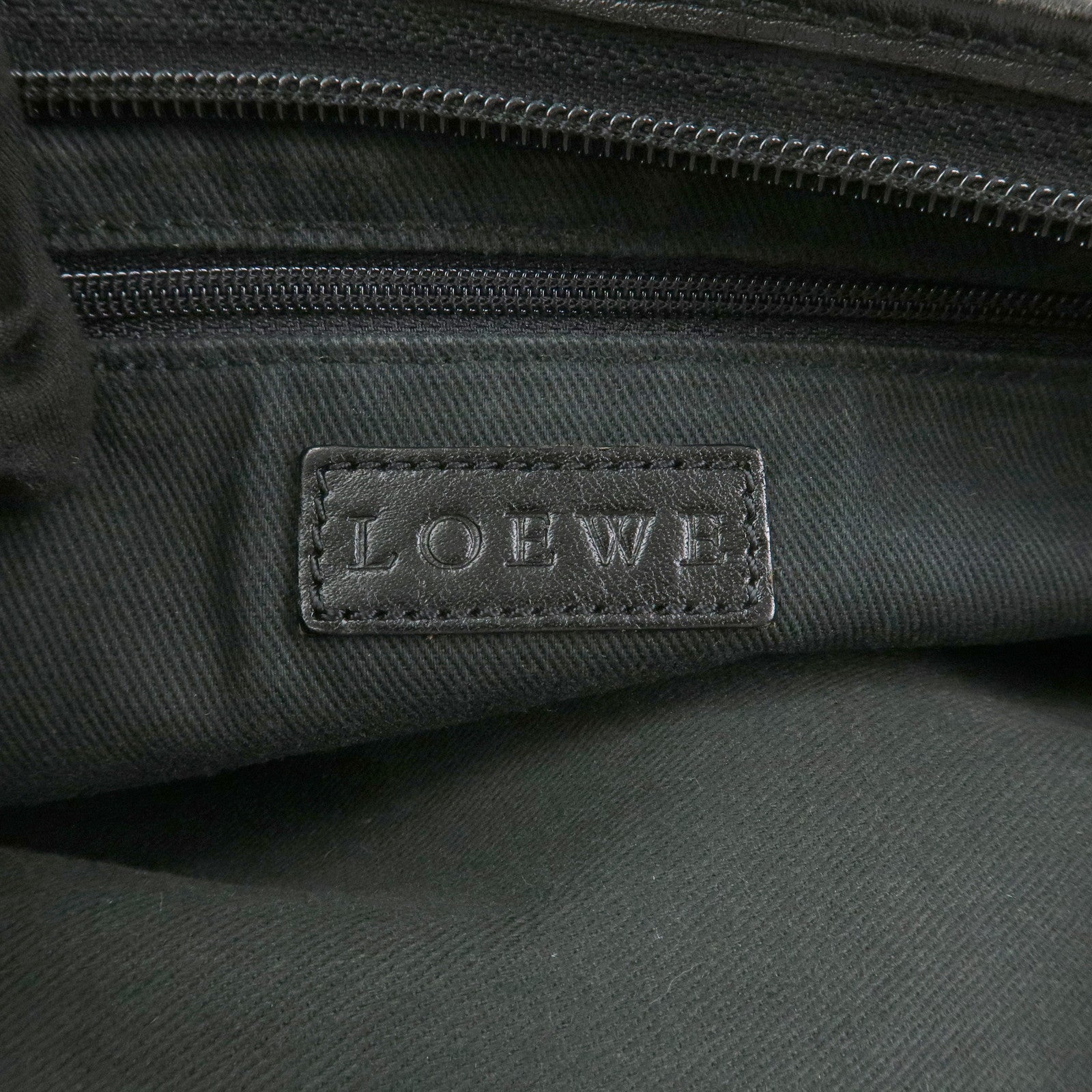 LOEWE Anagram Logo Canvas Leather Shoulder Bag Hand Bag Beige Black
