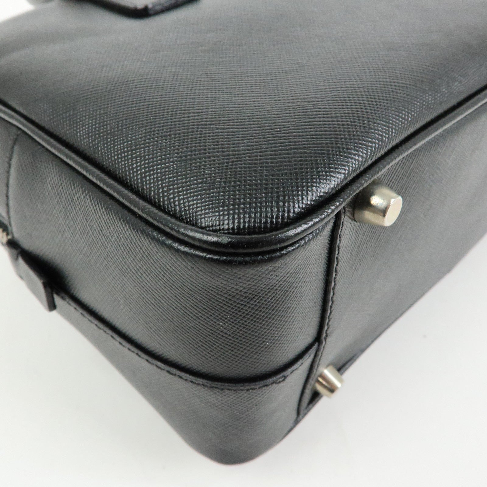 PRADA Triangle Logo Saffiano Leather Hand Bag Boston Bag Black