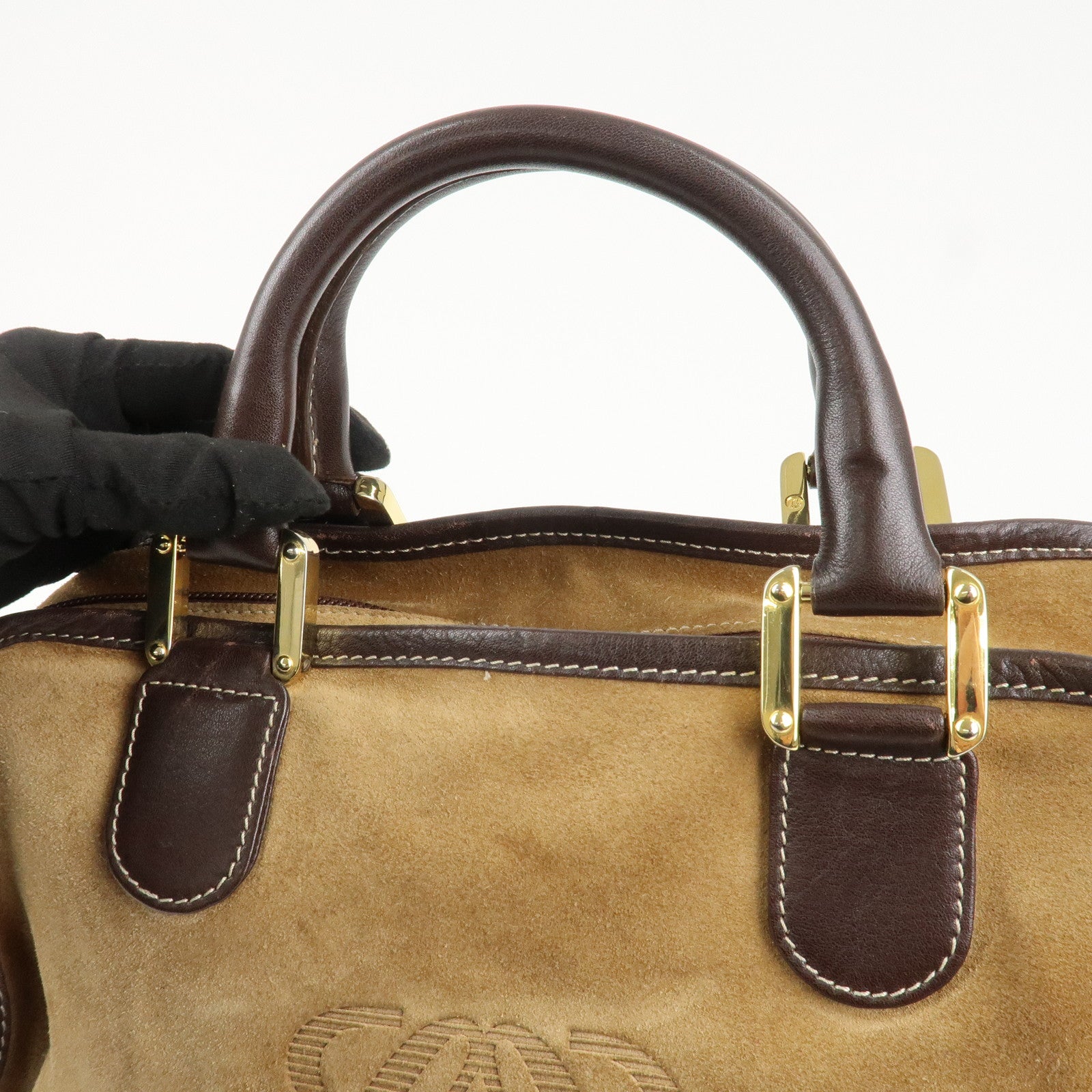 LOEWE Anagram Suede Leather Amazona 35 Brown Hand Bag Boston Bag Used