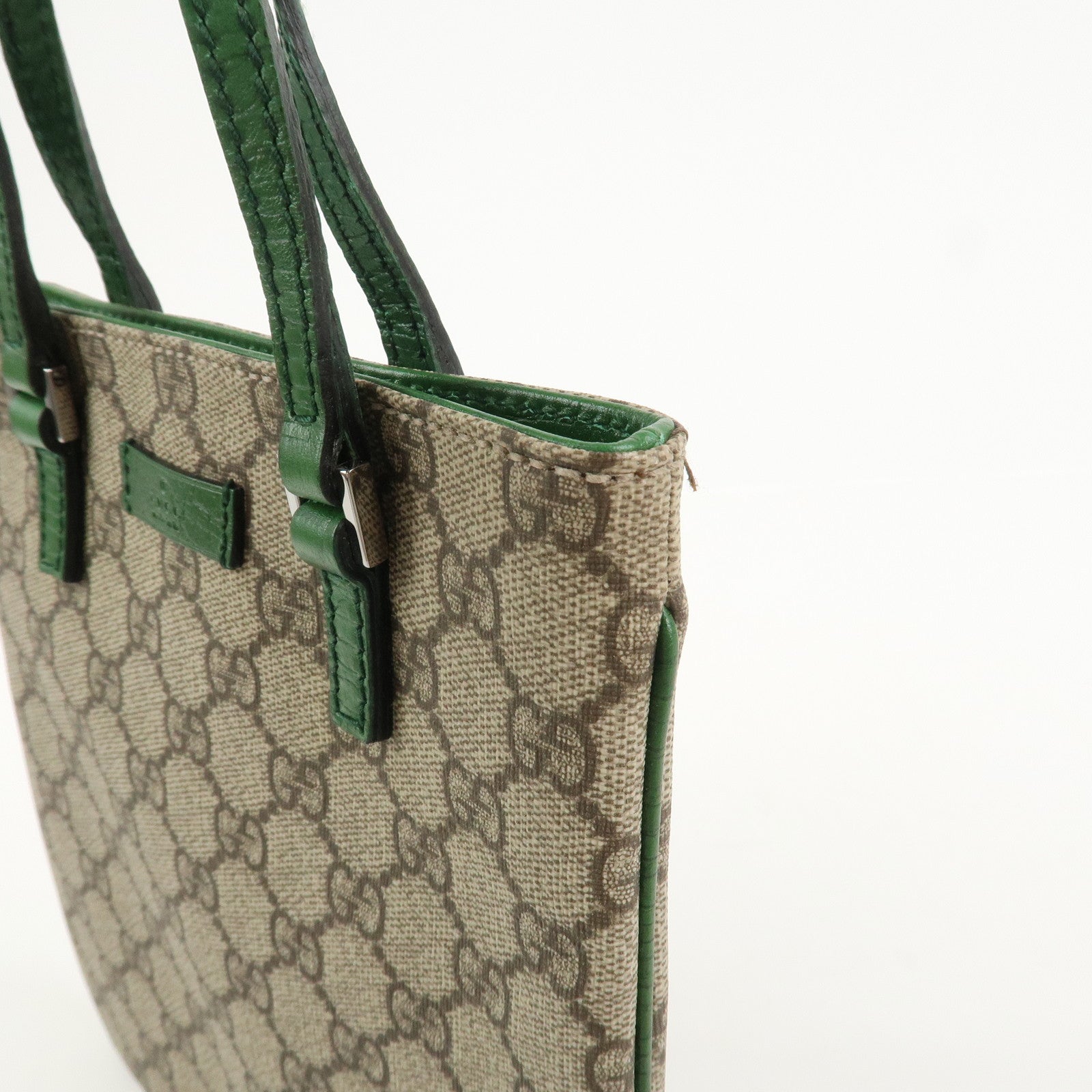 GUCCI GG Supreme Leather Hand Bag Tote Bag Beige Green 114600