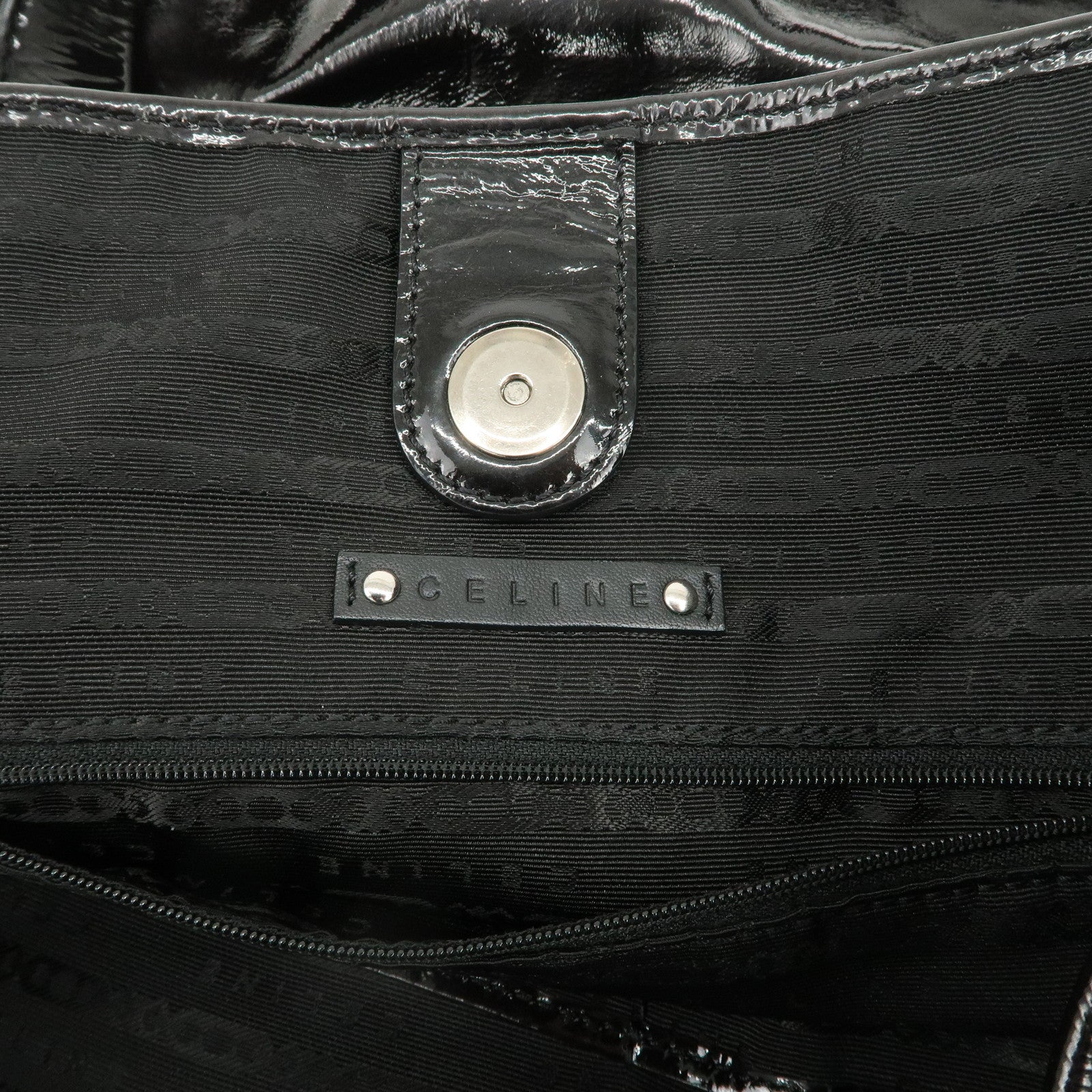 CELINE Logo Patent Leather Tote Bag Hand Bag Shoulder Bag Black