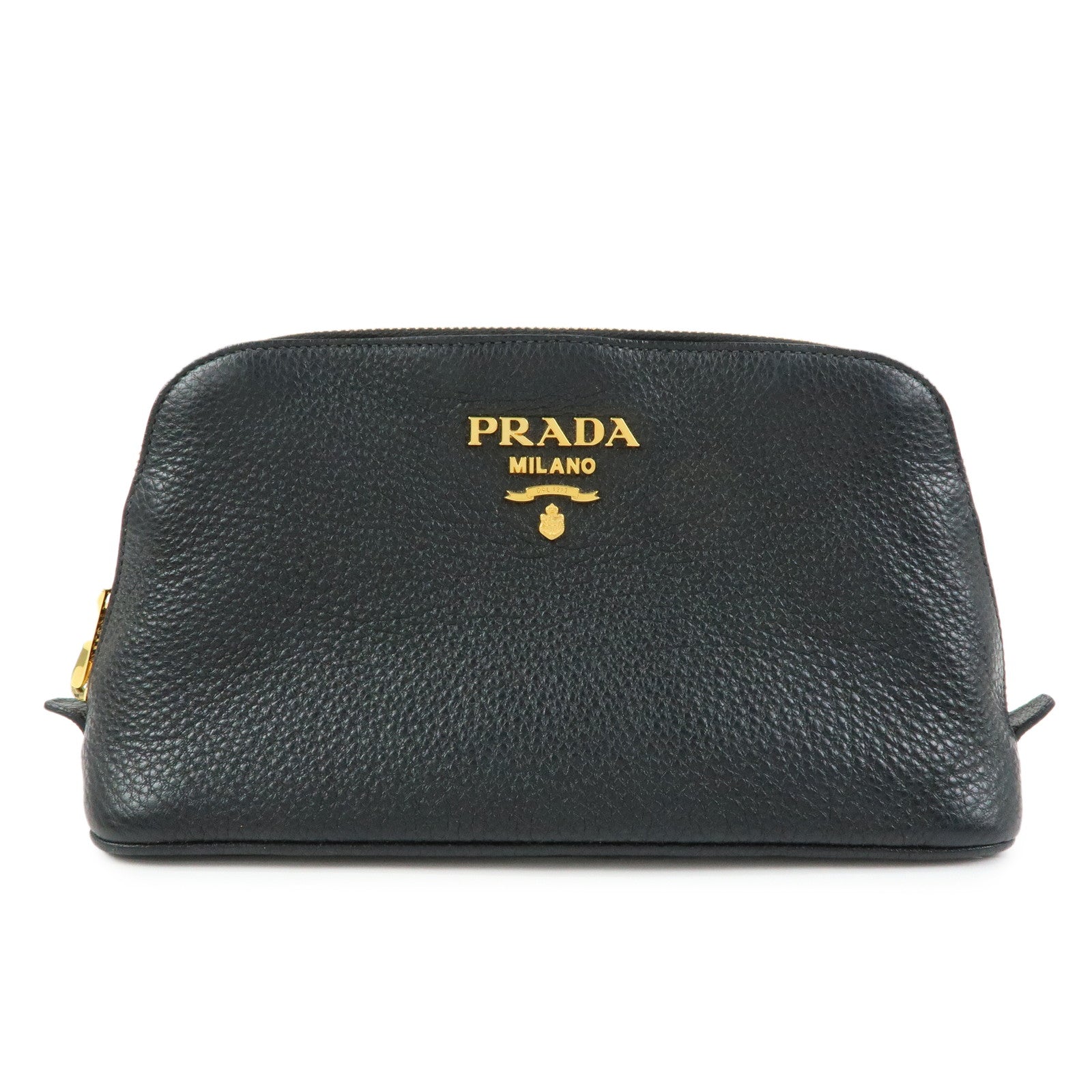 PRADA Logo Leather Cosmetic Pouch Clutch Black 1ND005