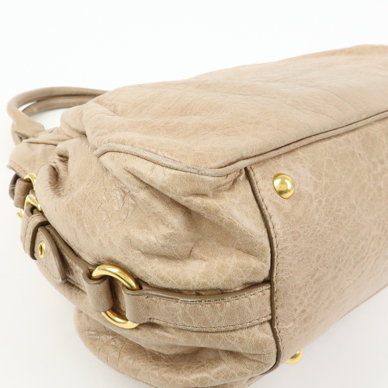 MIU MIU Leather 2Way Bag Hand Bag Shoulder Bag Beige