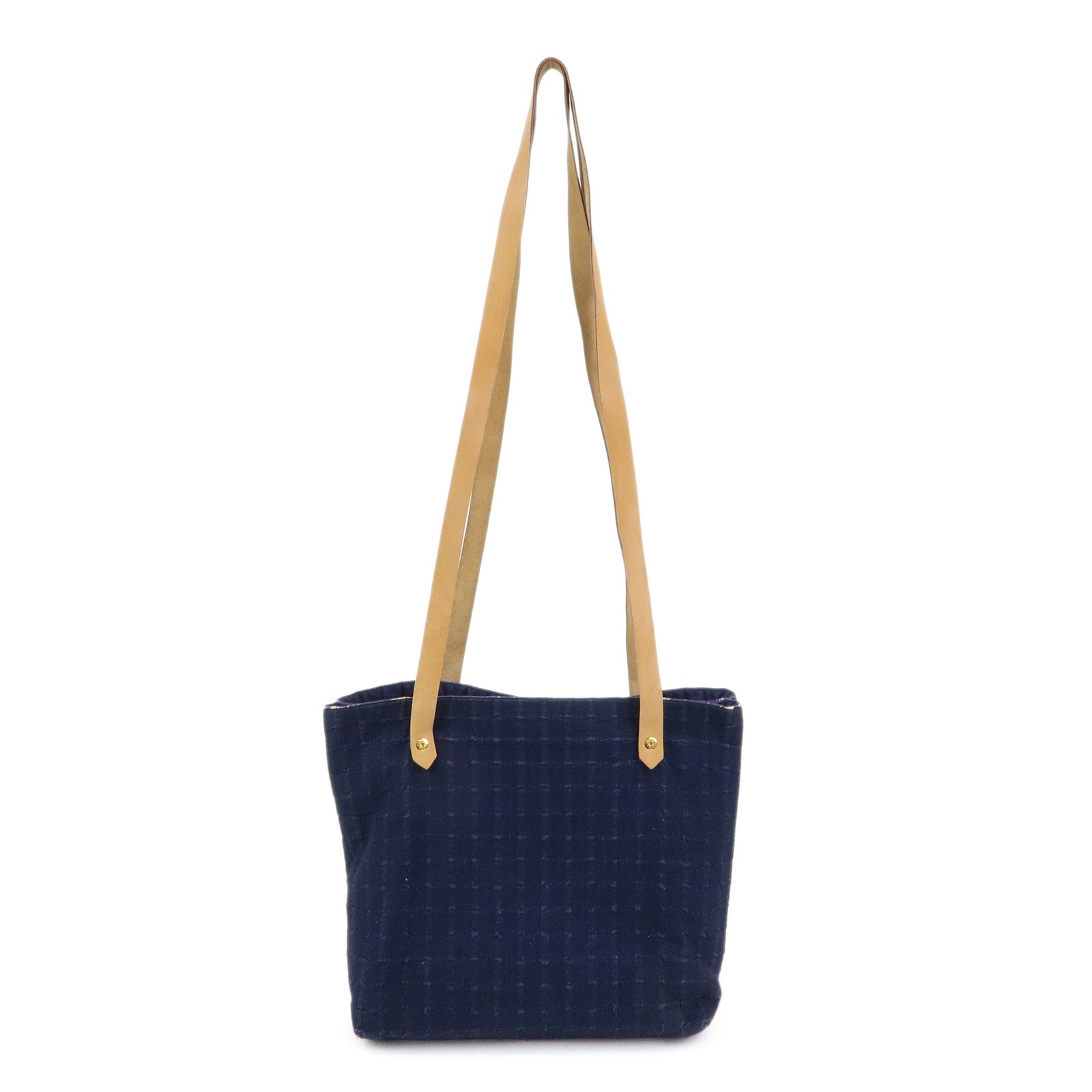 HERMES Amedaba Cabas de Poche Cotton Canvas Leather Tote Bag Navy