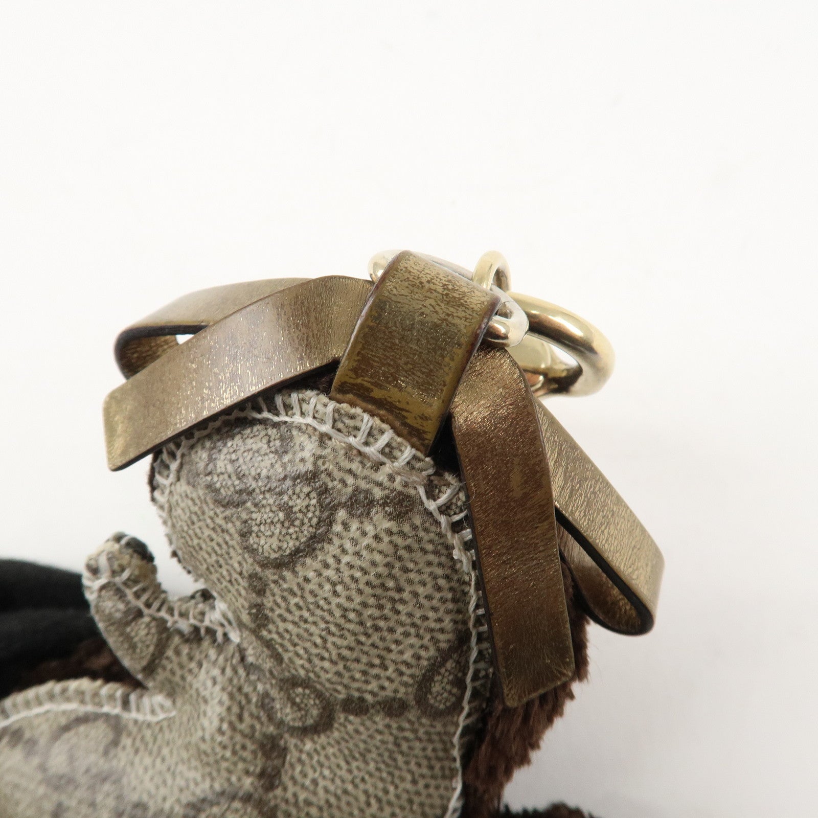 GUCCI Gucciori Leather GG Supreme Bag Charm Poodle Beige Brown Used