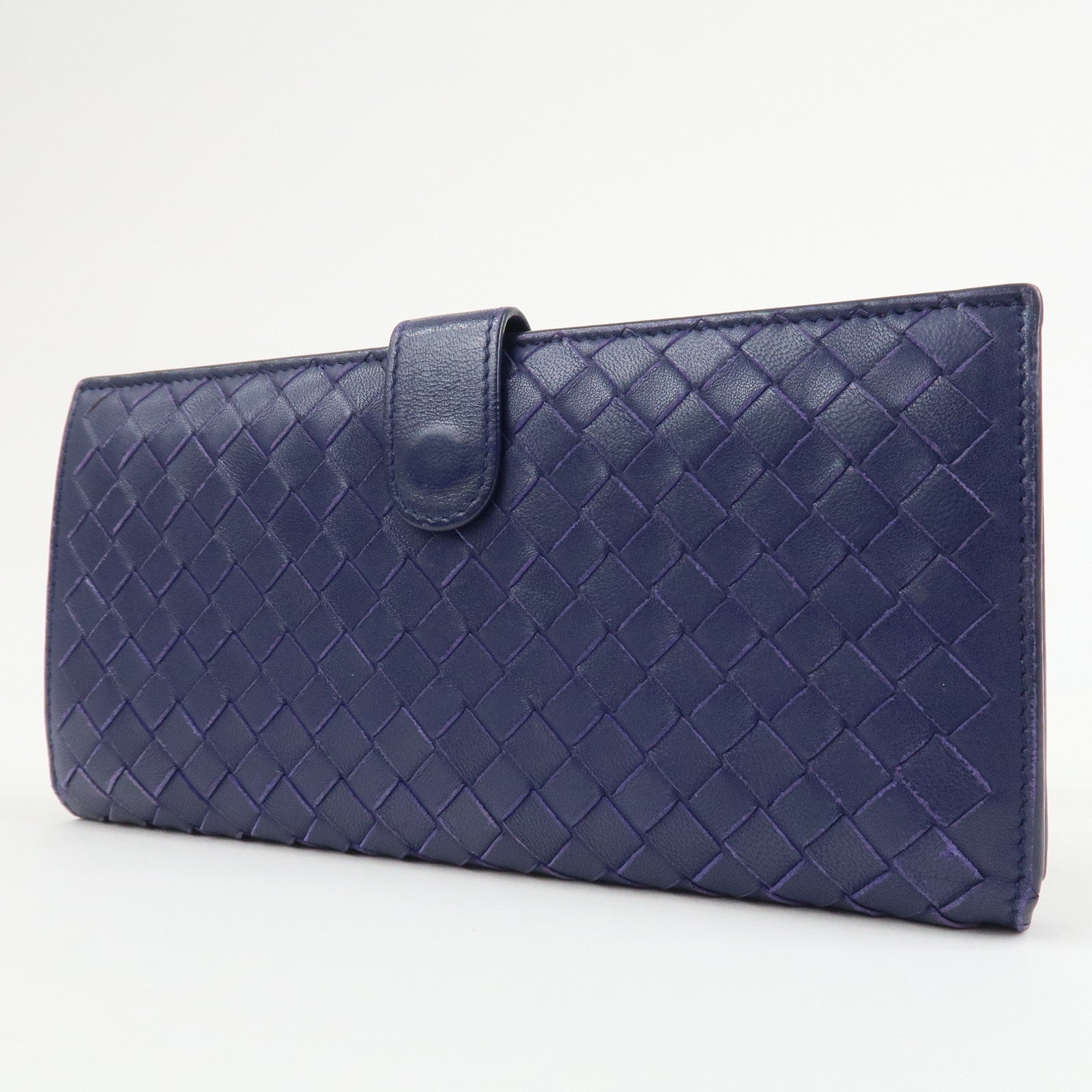 BOTTEGA VENETA Intrecciato Leather Long Flap Wallet Blue