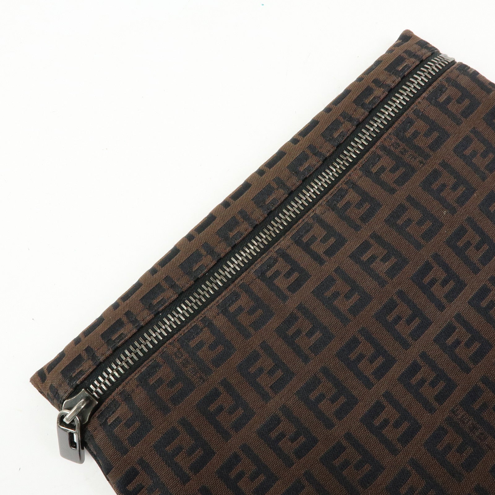 FENDI Zucchino Canvas Leather Pouch Brown 7N0014