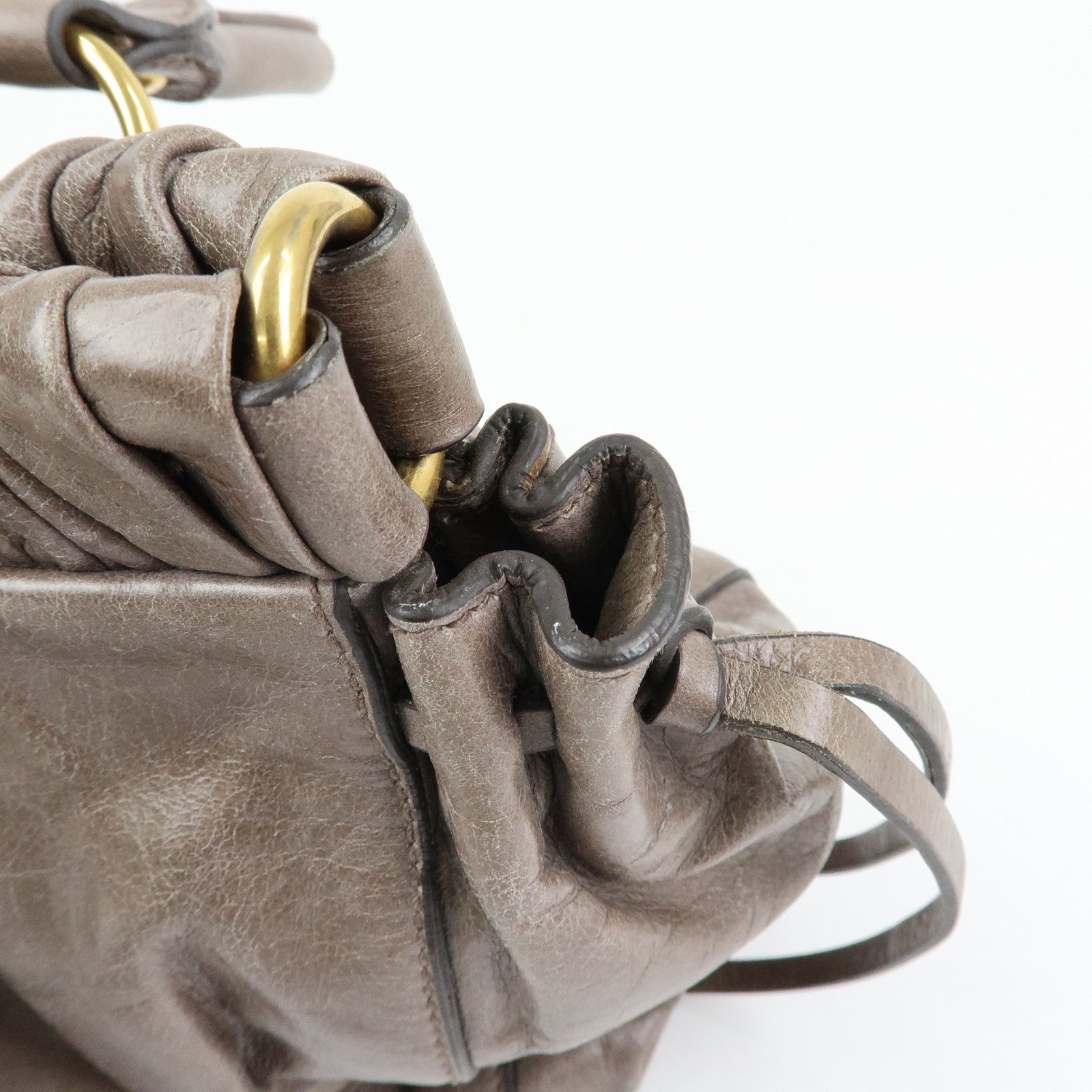 MIU MIU Logo Leather Hand Bag Tote Bag Gray Gold