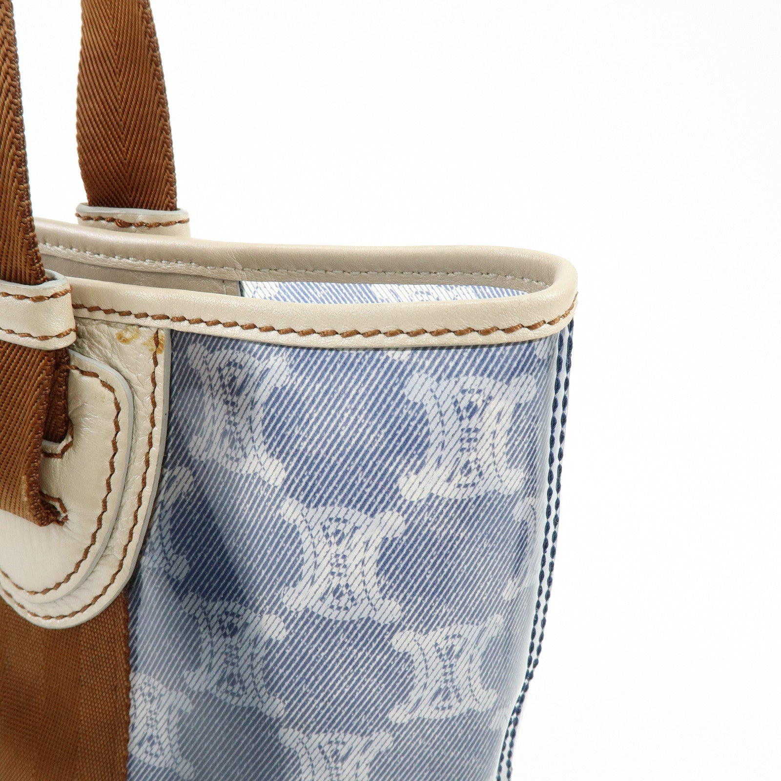 CELINE Macadam Vinyl Leather Tote Bag Hand Bag Blue Brown