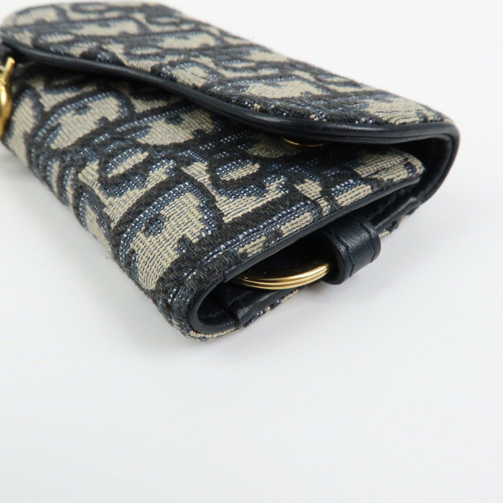 Christian Dior Saddle Oblique Jacquard Canvas Key Case Navy