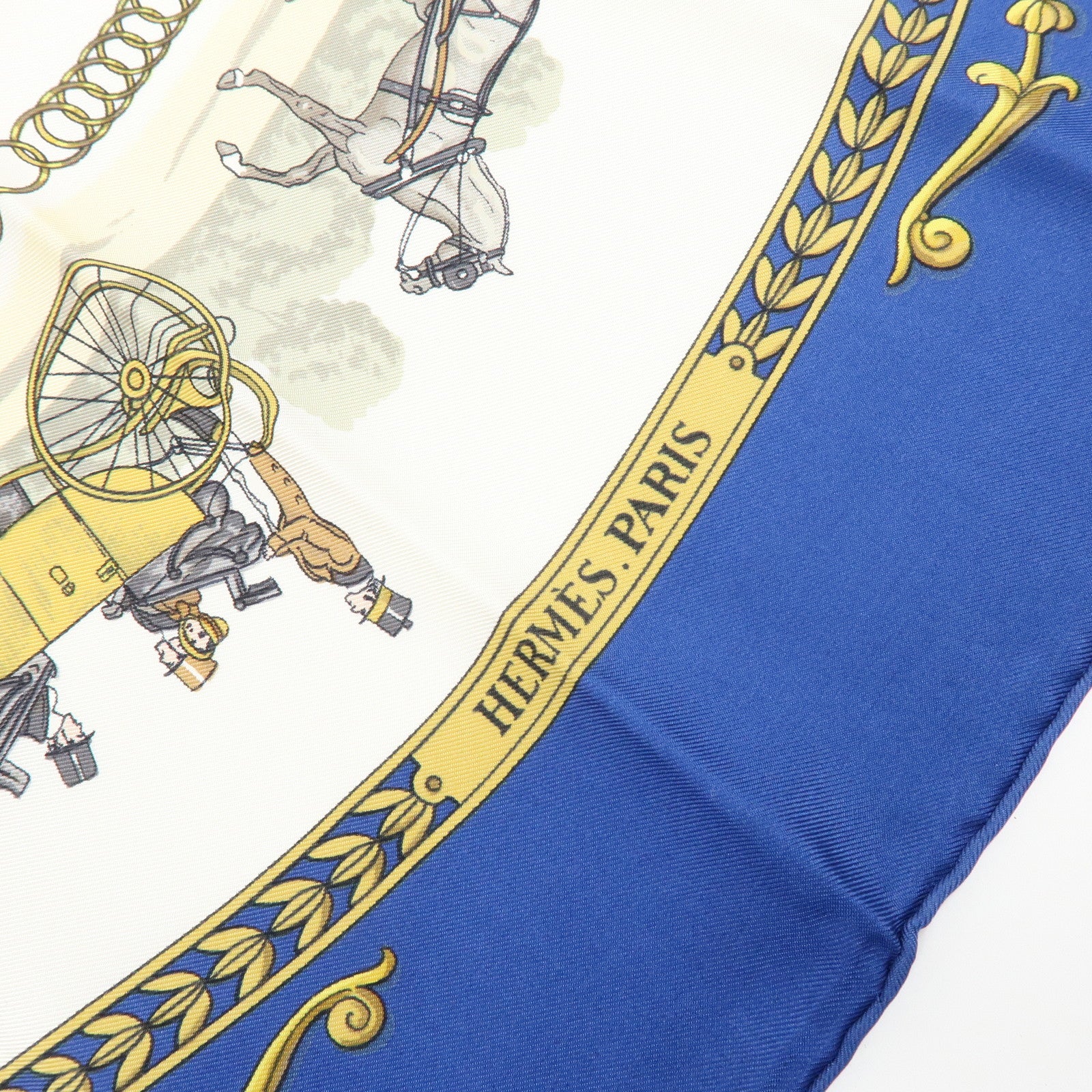 HERMES Carre 90 Silk 100% Scarf LA PROMENADE DE LONGCHAMPS